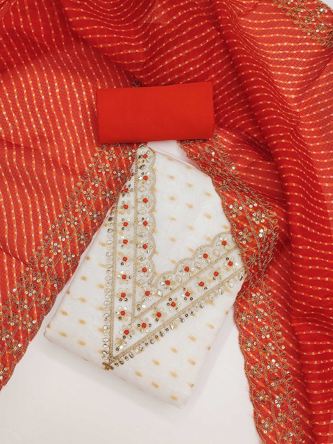

KALINI Geometric Embroidered Unstitched Dress Material, Orange