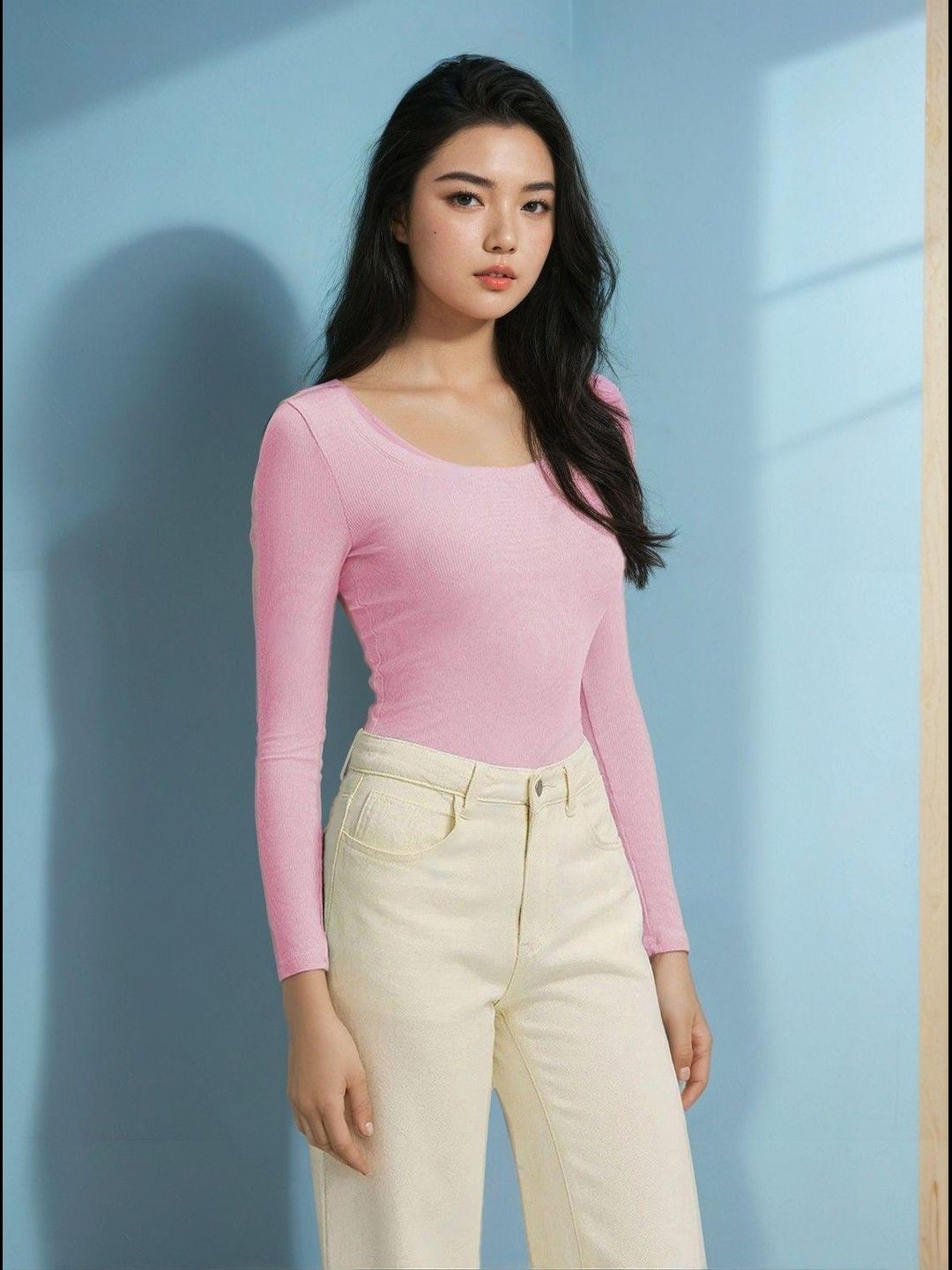 

Kotty Women Scoop Neck Long Sleeves Casual Top, Pink