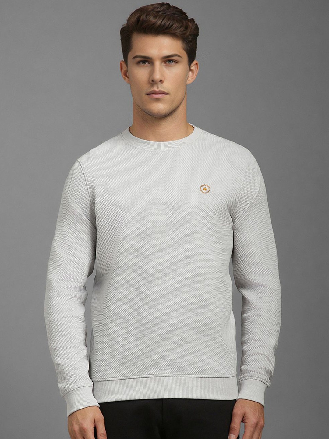 

Louis Philippe Men Self Design Sweatshirt, Grey