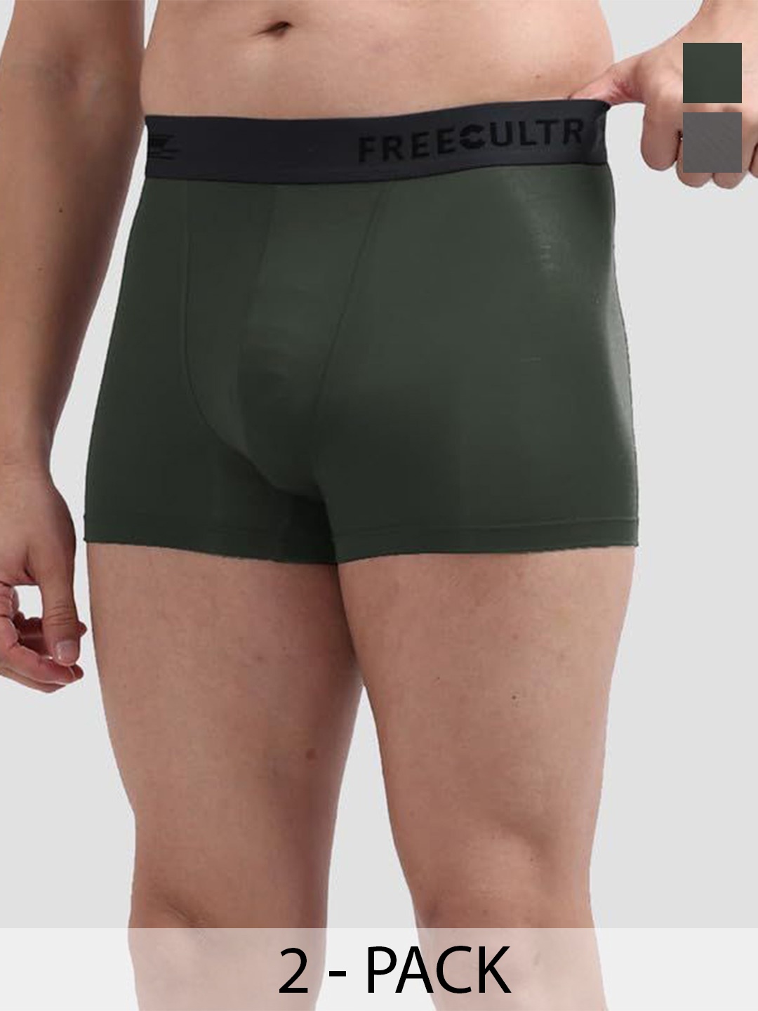 

FREECULTR Pack Of 2 Anti Bacterial Micromodal Trunks FC-T-XT-SG-SEG_S, Grey