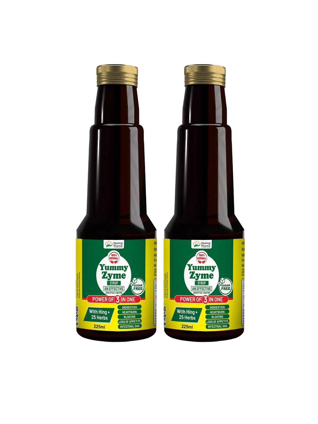 

Healing Pharma Set of 2 Yummy Zyme Ayurvedic Syrup for Digestion - 225 ml each, Green