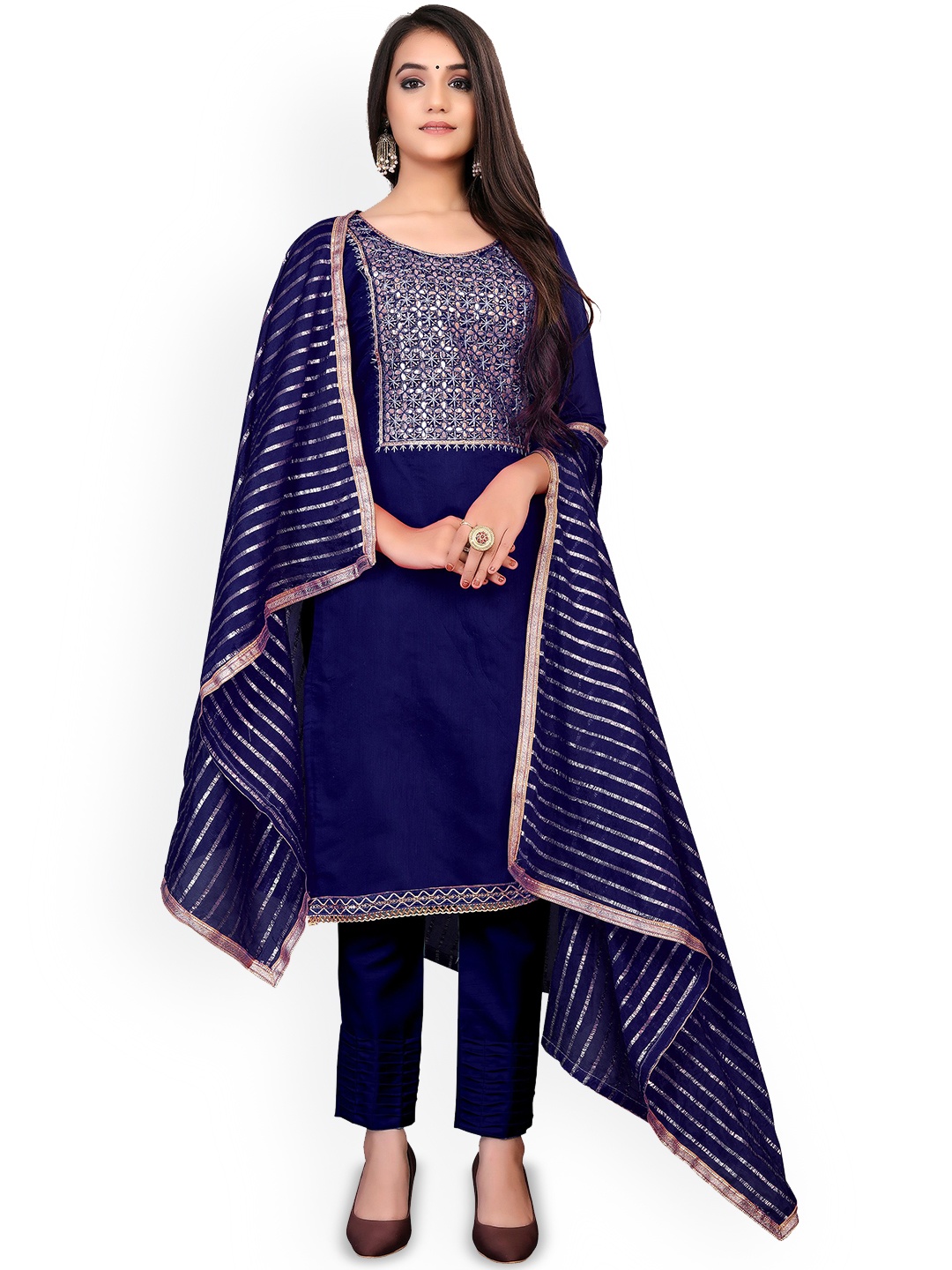 

Maroosh Floral Embroidered Sequinned Unstitched Dress Material, Blue
