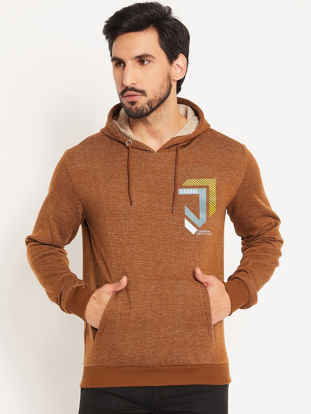 

GET GOLF Men Printed Hooded Sweatshirt, Brown