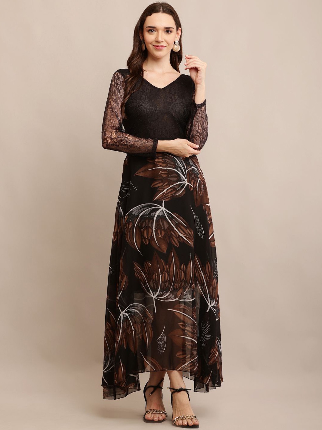 

Raabta Fashion Women Floral Printed Maxi Dress, Black