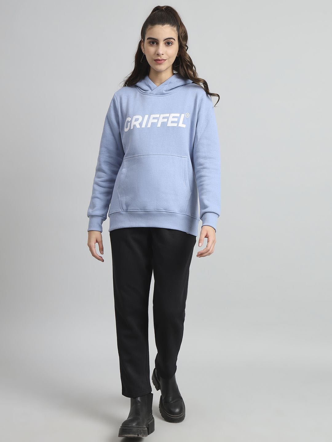 

GRIFFEL Printed Hooded Long Sleeves Sweatshirt With Track Pant, Blue