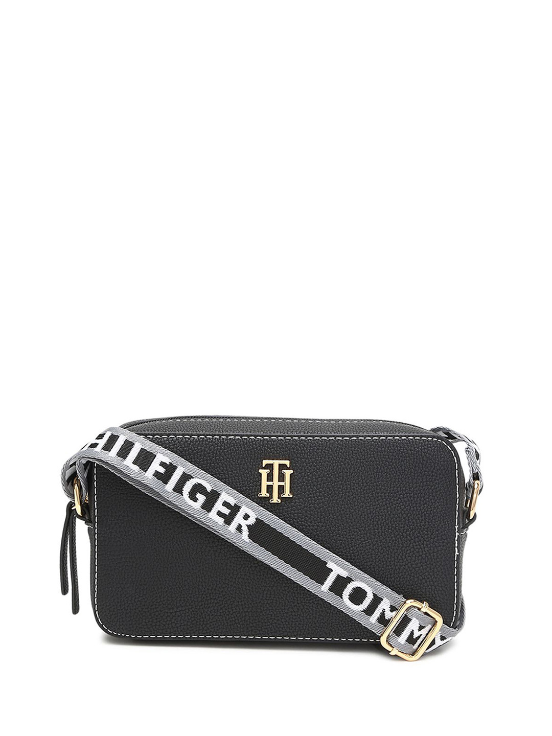 

Tommy Hilfiger Women Textured Crossbody Leather Sling Bag, Black