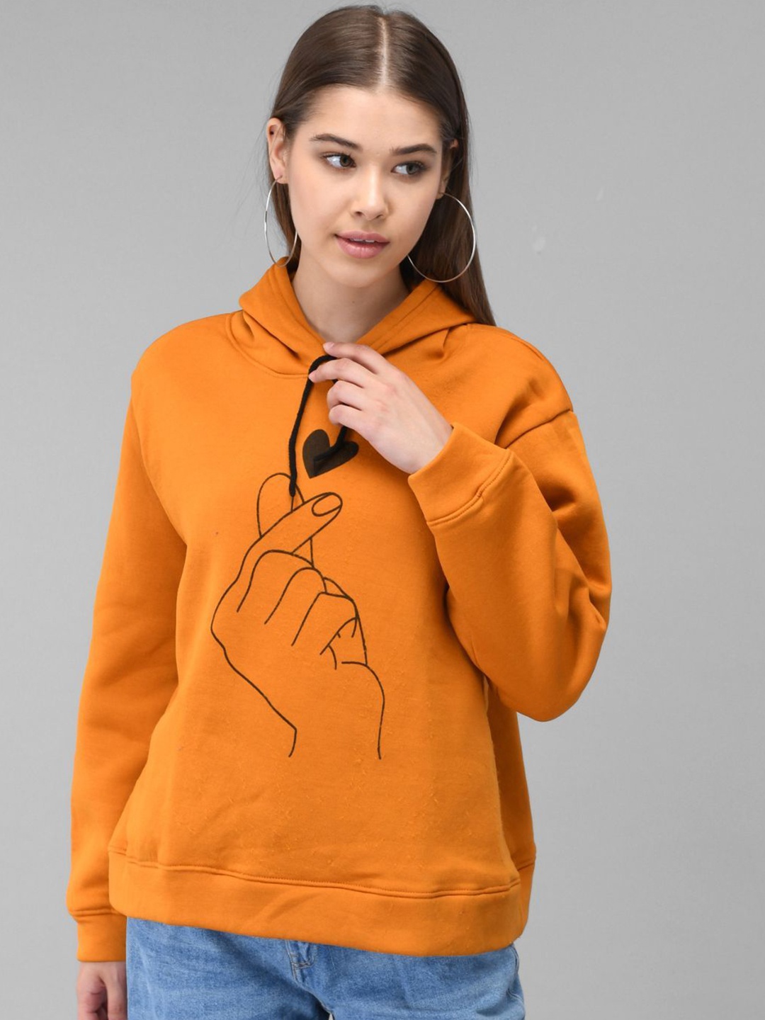 

Raabta Fashion Women Graphic Printed Hooded Sweatshirt, Orange