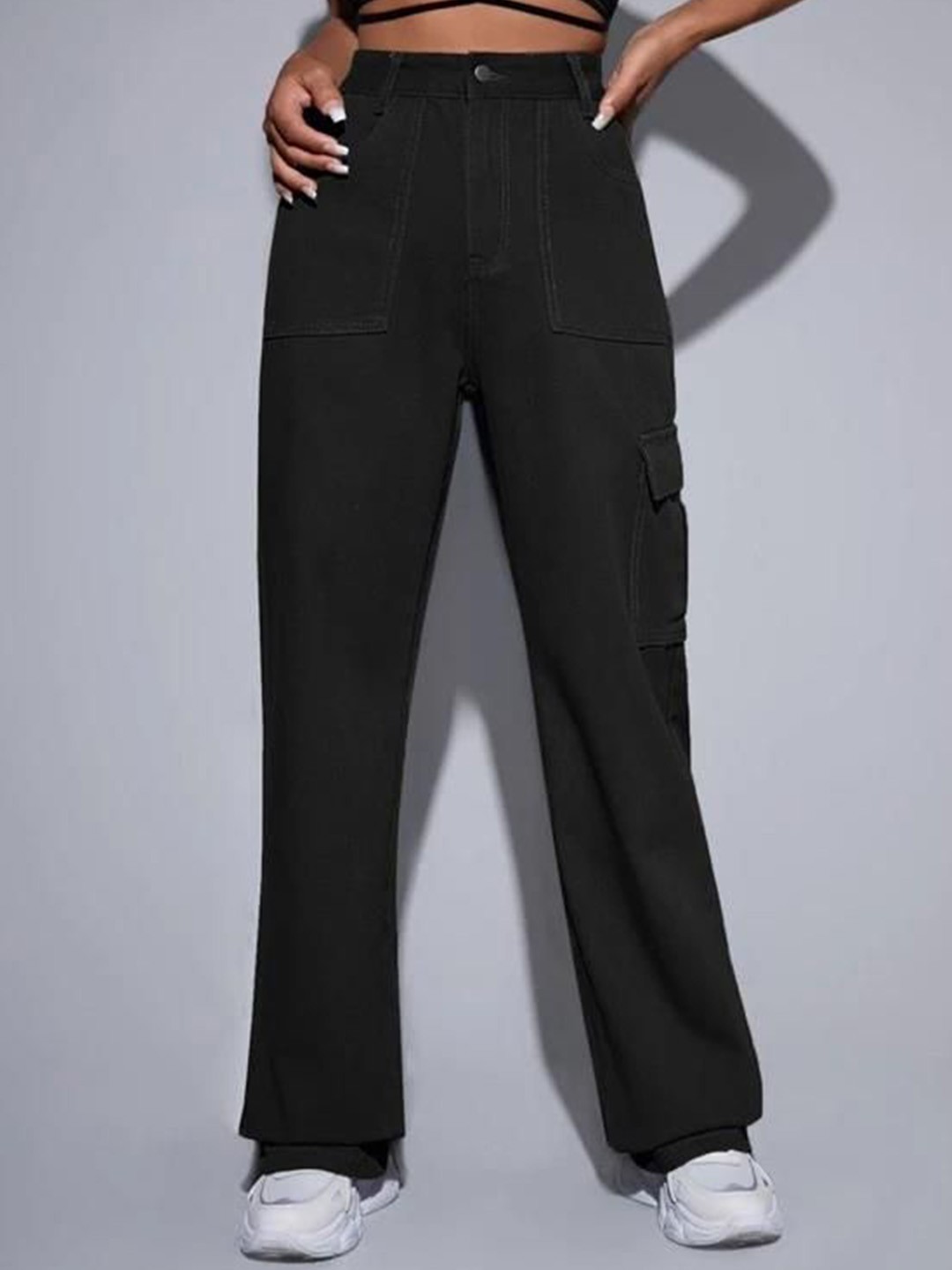 

Kotty Women Cotton Straight Fit High-Rise Stretchable Casual Jeans, Black