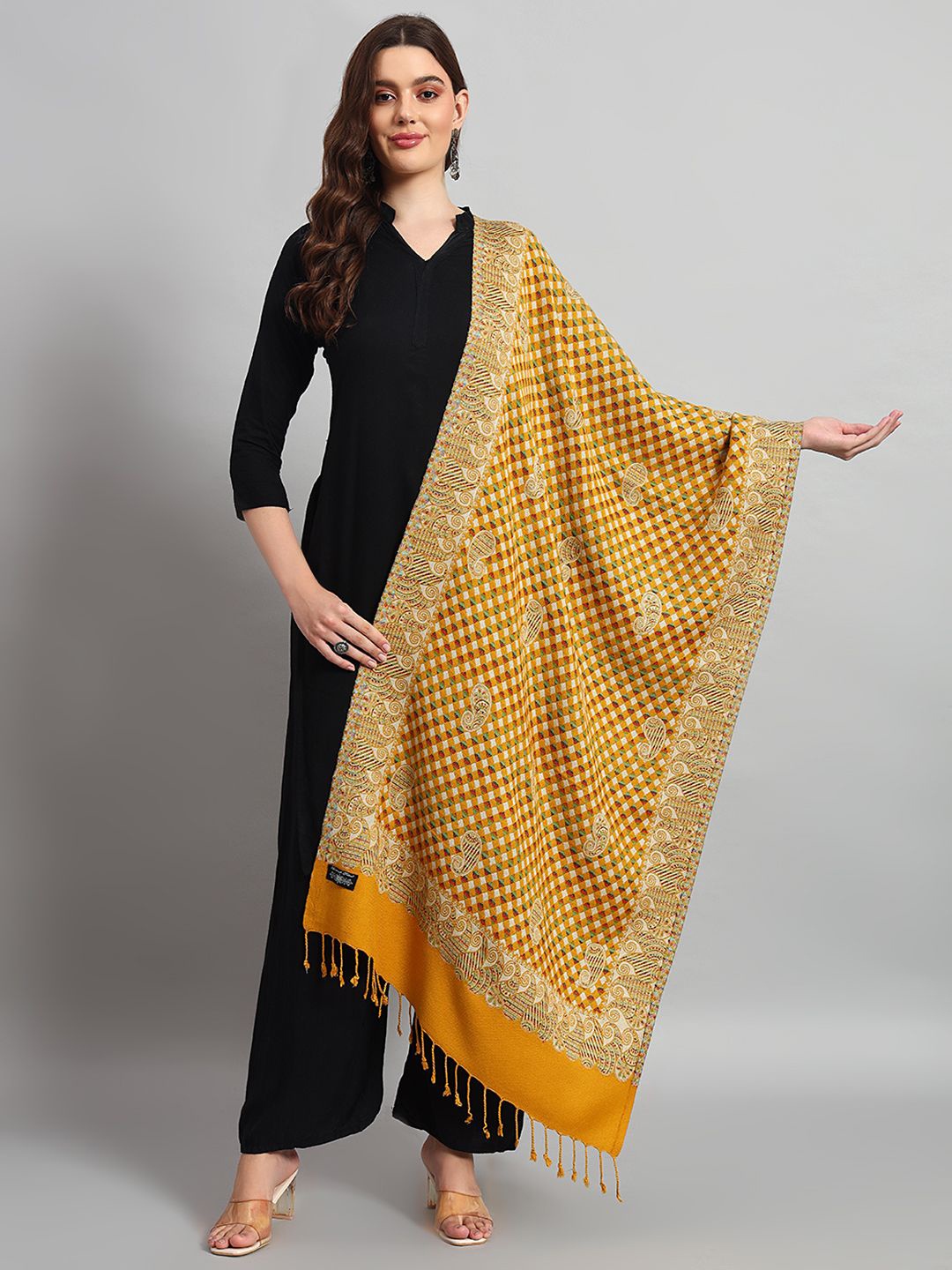 

HANDICRAFT PALACE Women Woven Design Stole, Yellow