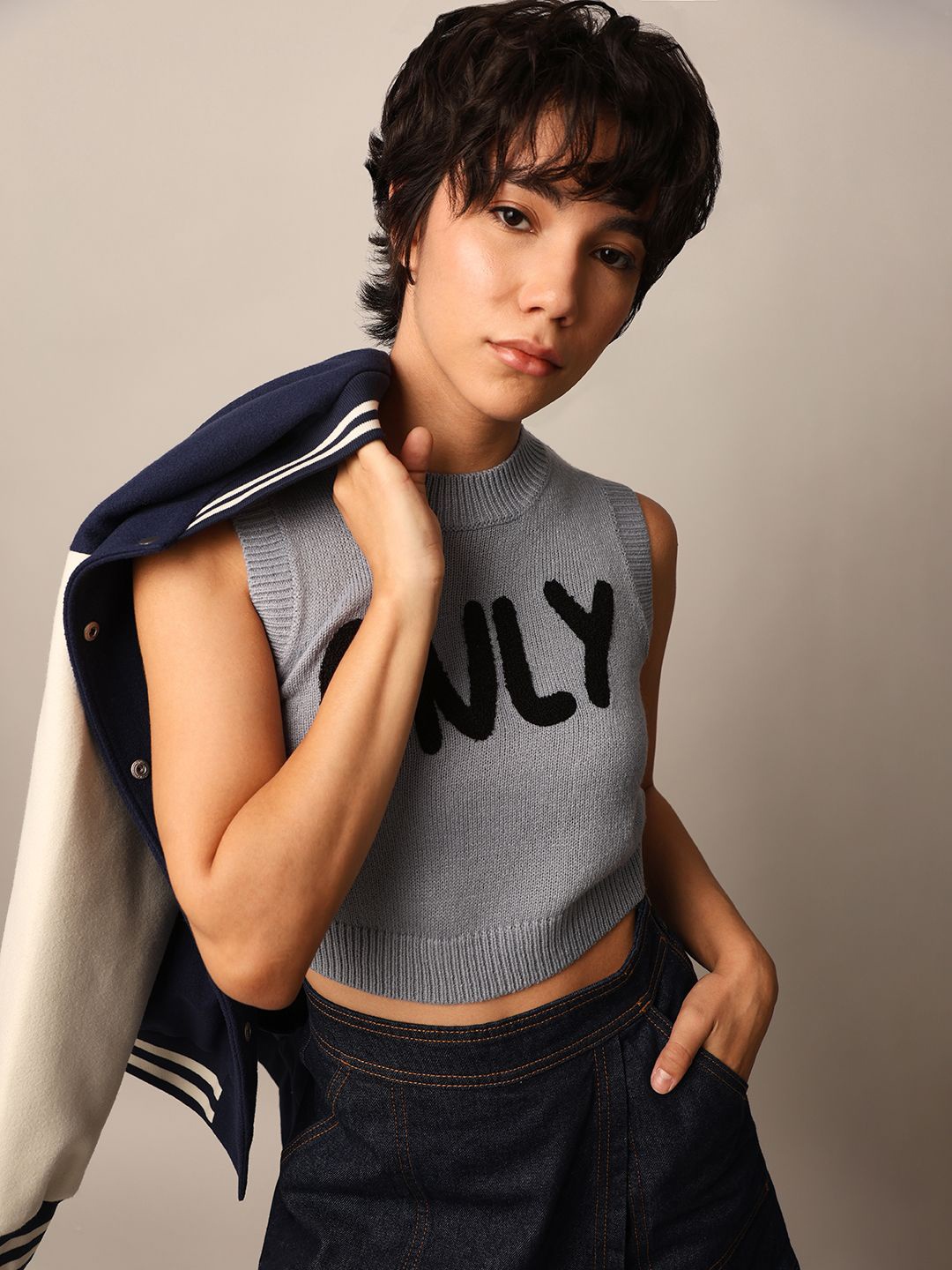 

ONLY Women Brand Logo Printed Tank Top, Grey