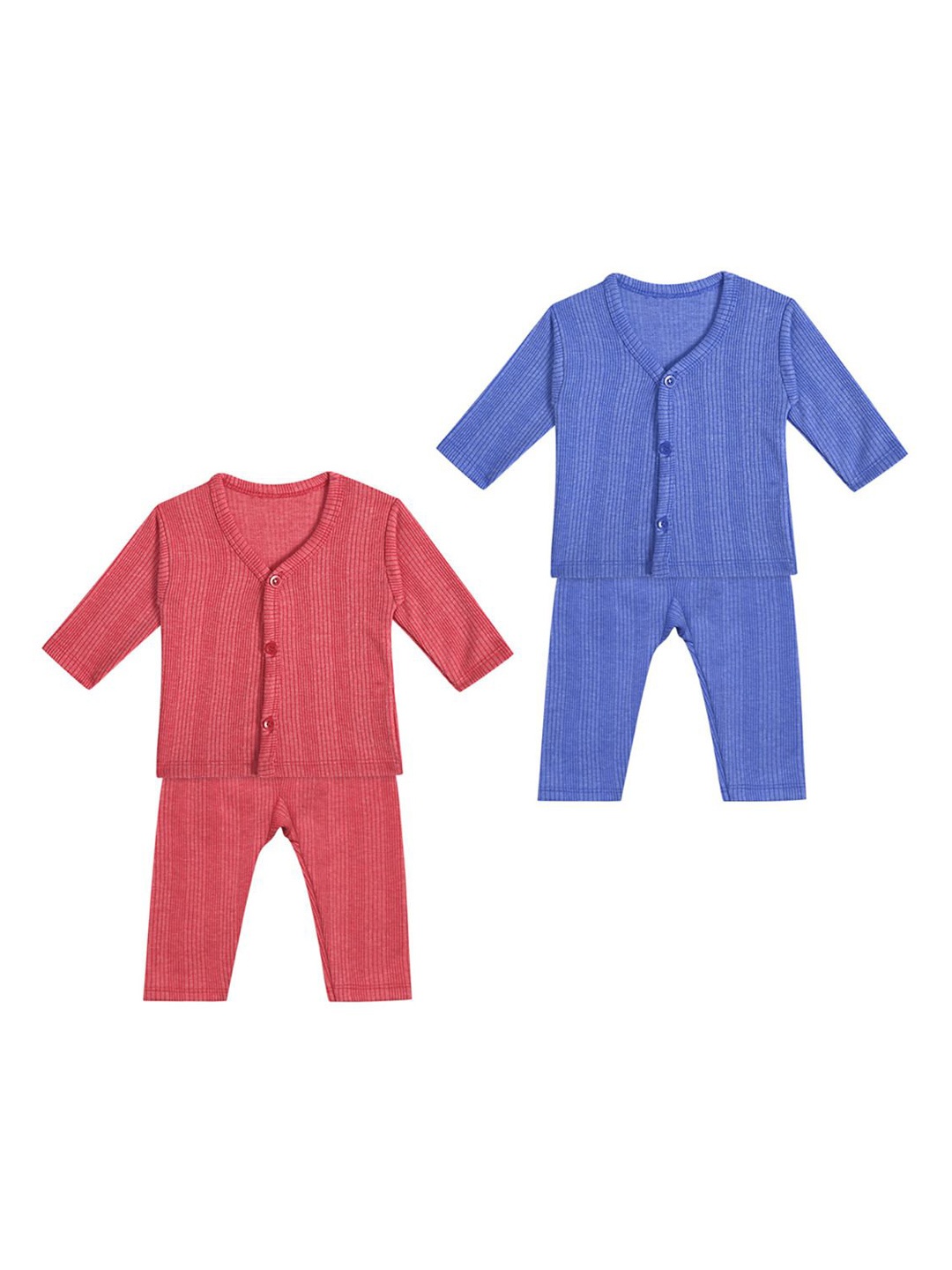 

Superminis Infants Pack Of 2 Striped Pure Cotton Thermal Set, Blue