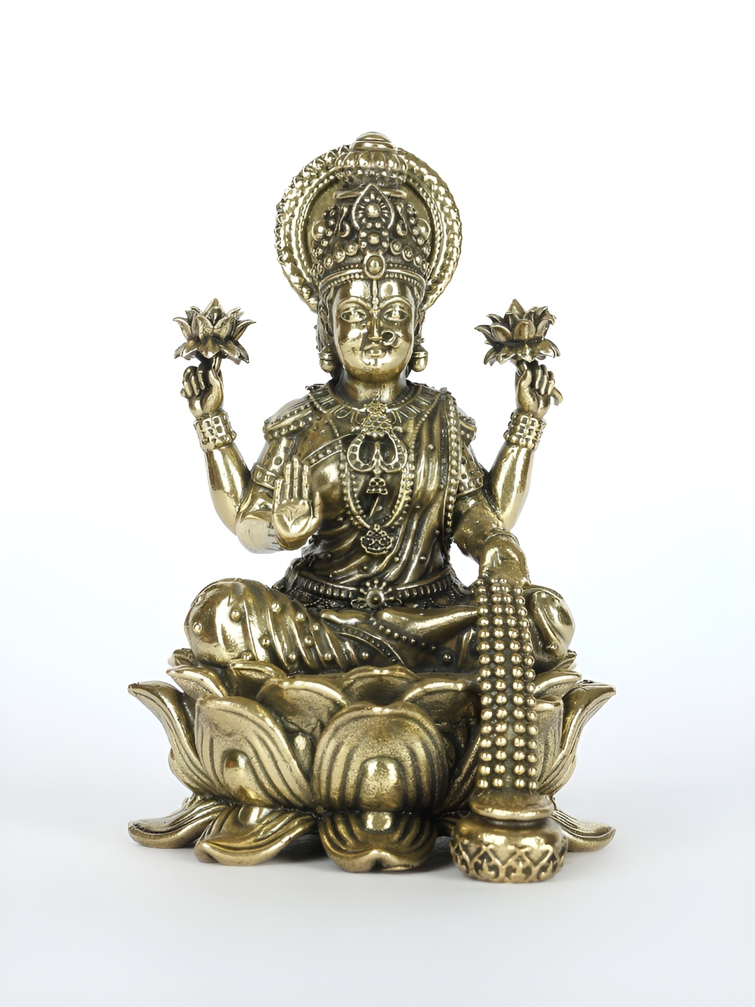 

Exotic India Superfine Blessing Goddess Lakshmi (Spiritual Brass Statue for Home Temple), Gold