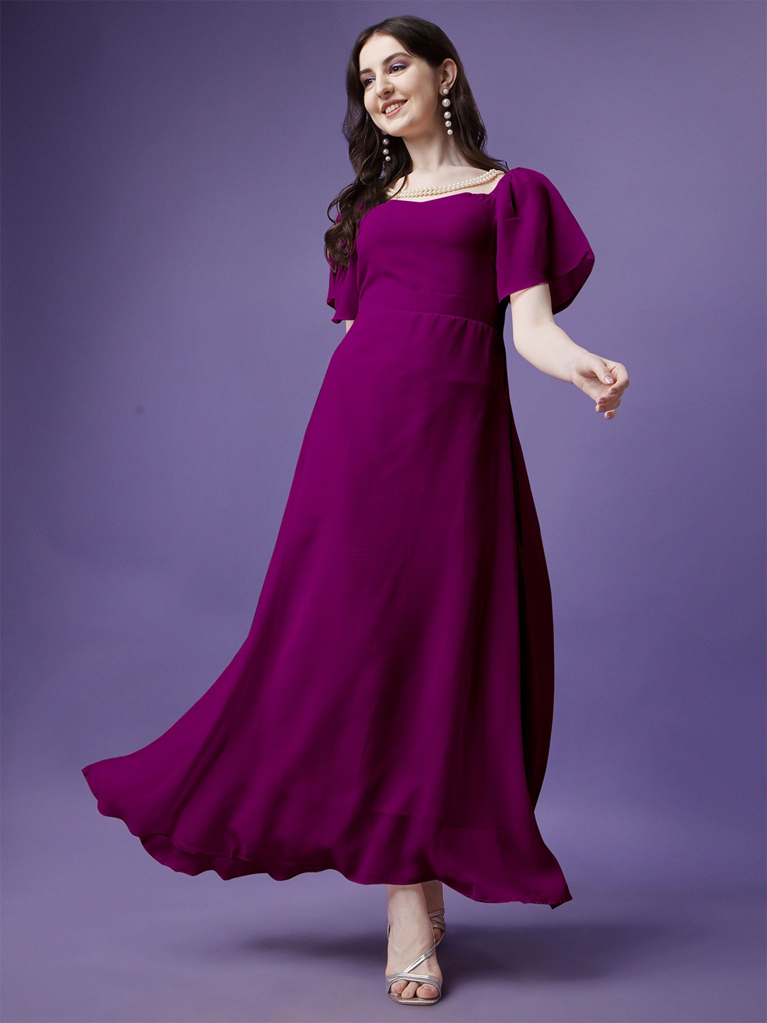 

Raiyani Enterprise Women Bell Sleeves Fit & Flare Maxi Dress, Magenta