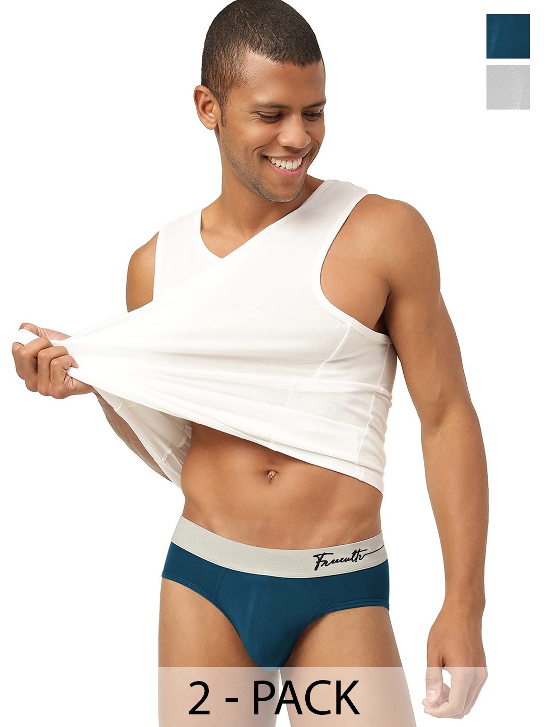 

FREECULTR Pack Of 2 Men Anti Bacterial Basic Briefs, Grey