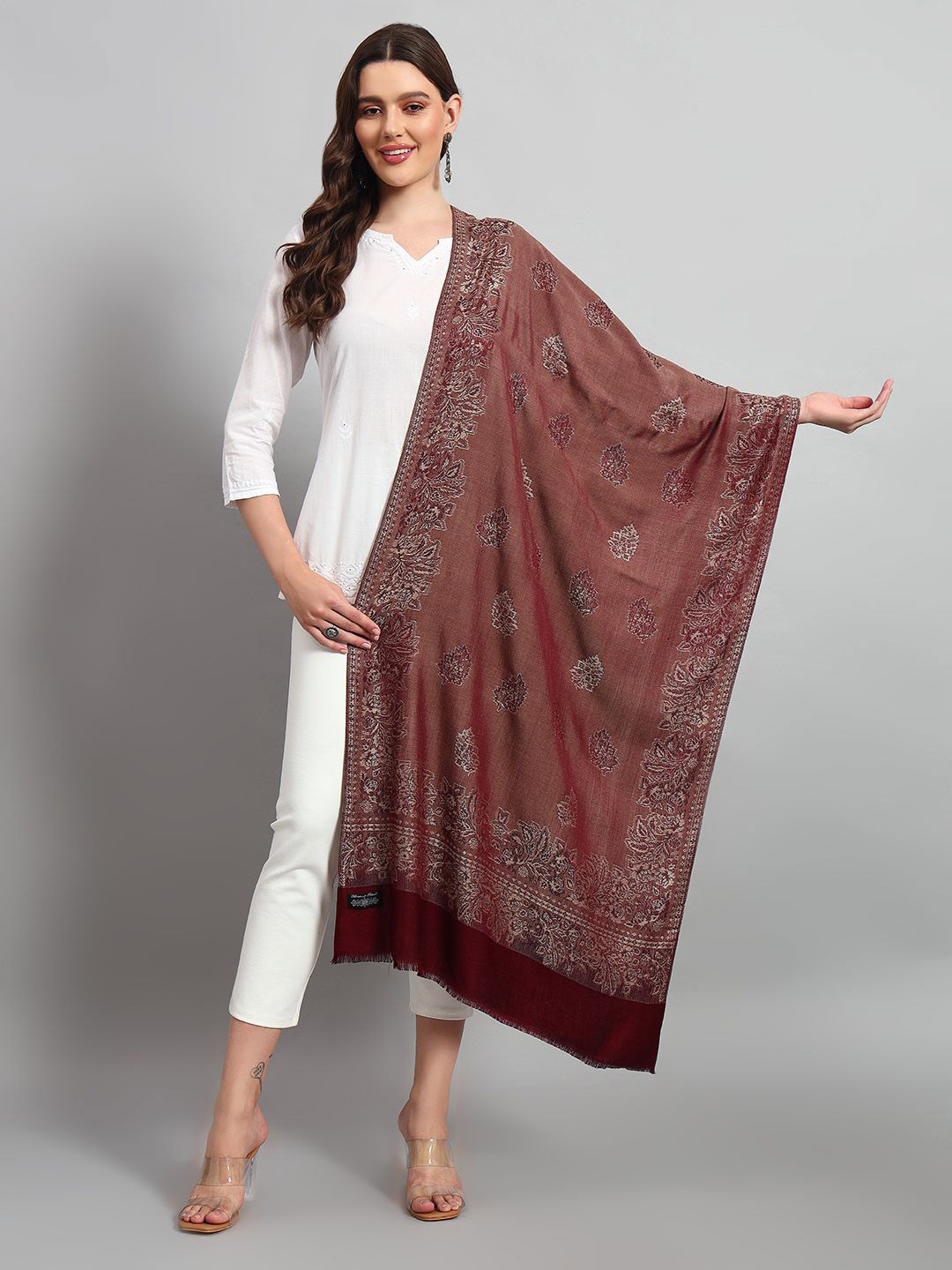 

HANDICRAFT PALACE Women Woven Design Wool Winter Stole, Maroon