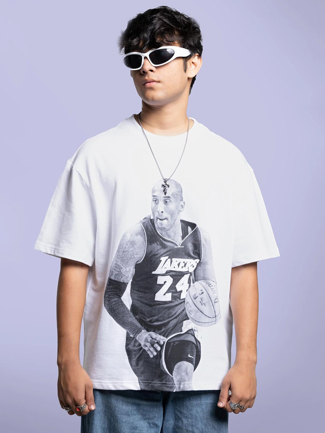 

Altstreetz Men Graphic Printed Round Neck Cotton Oversized T-shirt, White