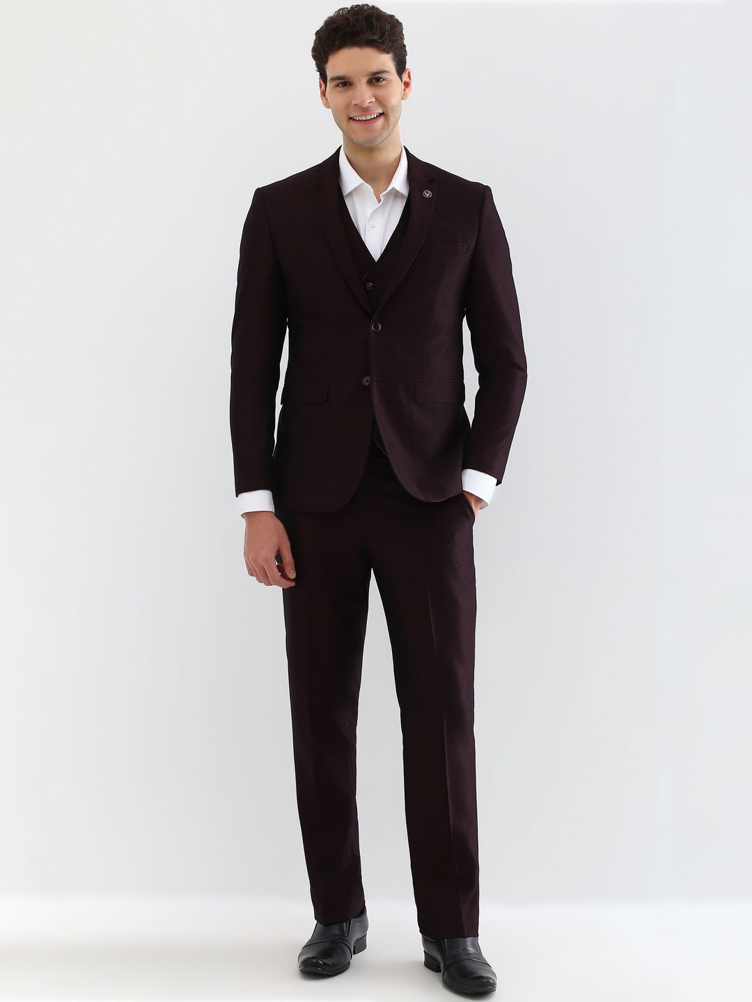 

Allen Solly Men Slim-Fit Single-Breasted Three-Piece Formal Suit, Brown