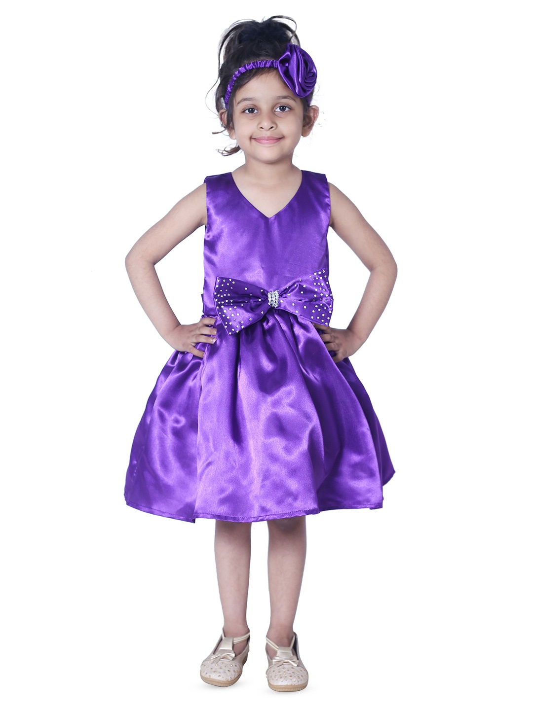 

Wish little Girls Self Design Fit and Flare Dress, Purple