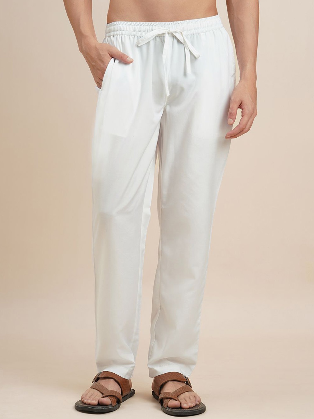 

HERE&NOW Men Textured Mid-Rise Trousers, White
