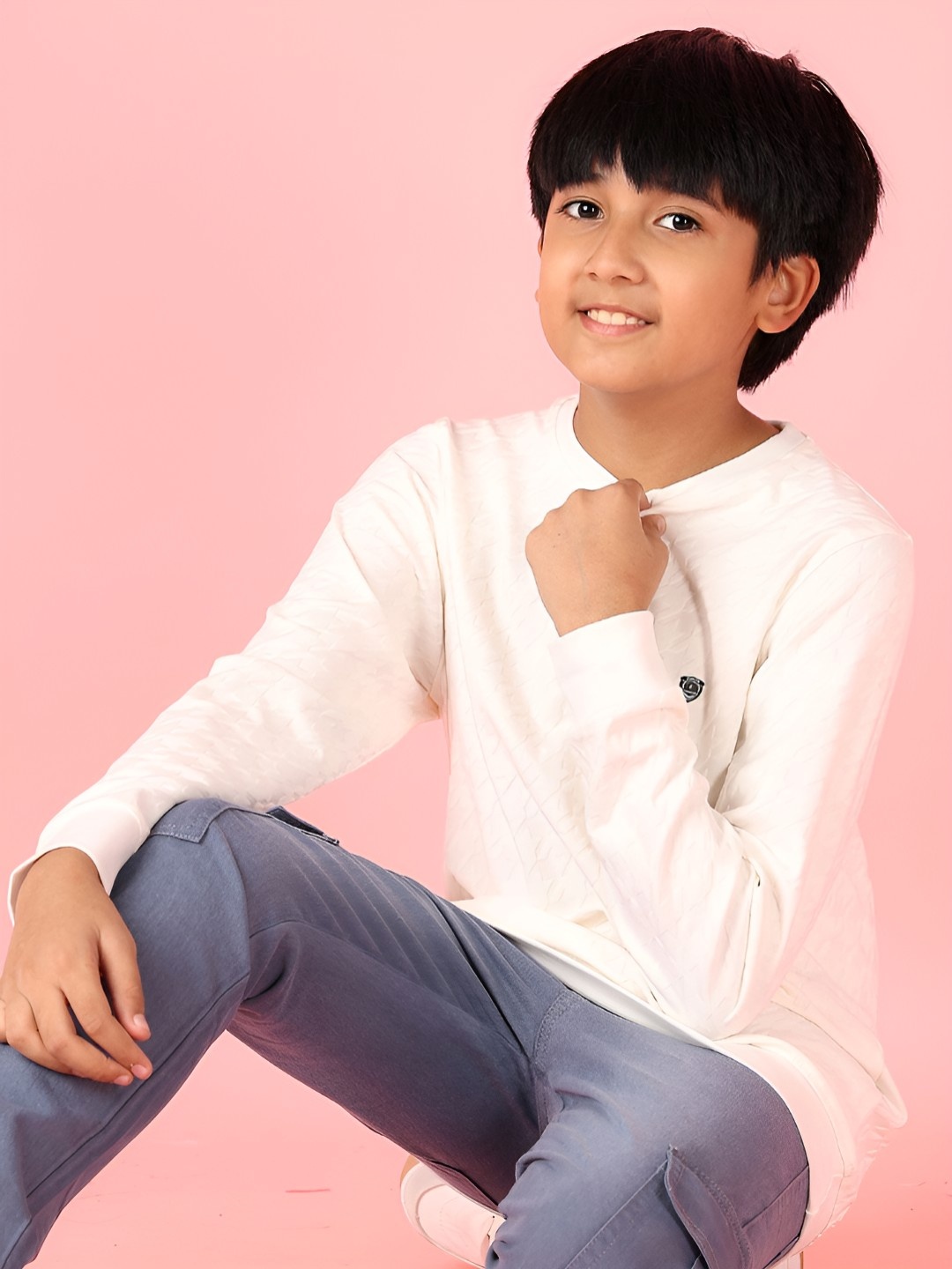 

V-Mart Boys Self Design Round Neck Cotton T-shirt, White