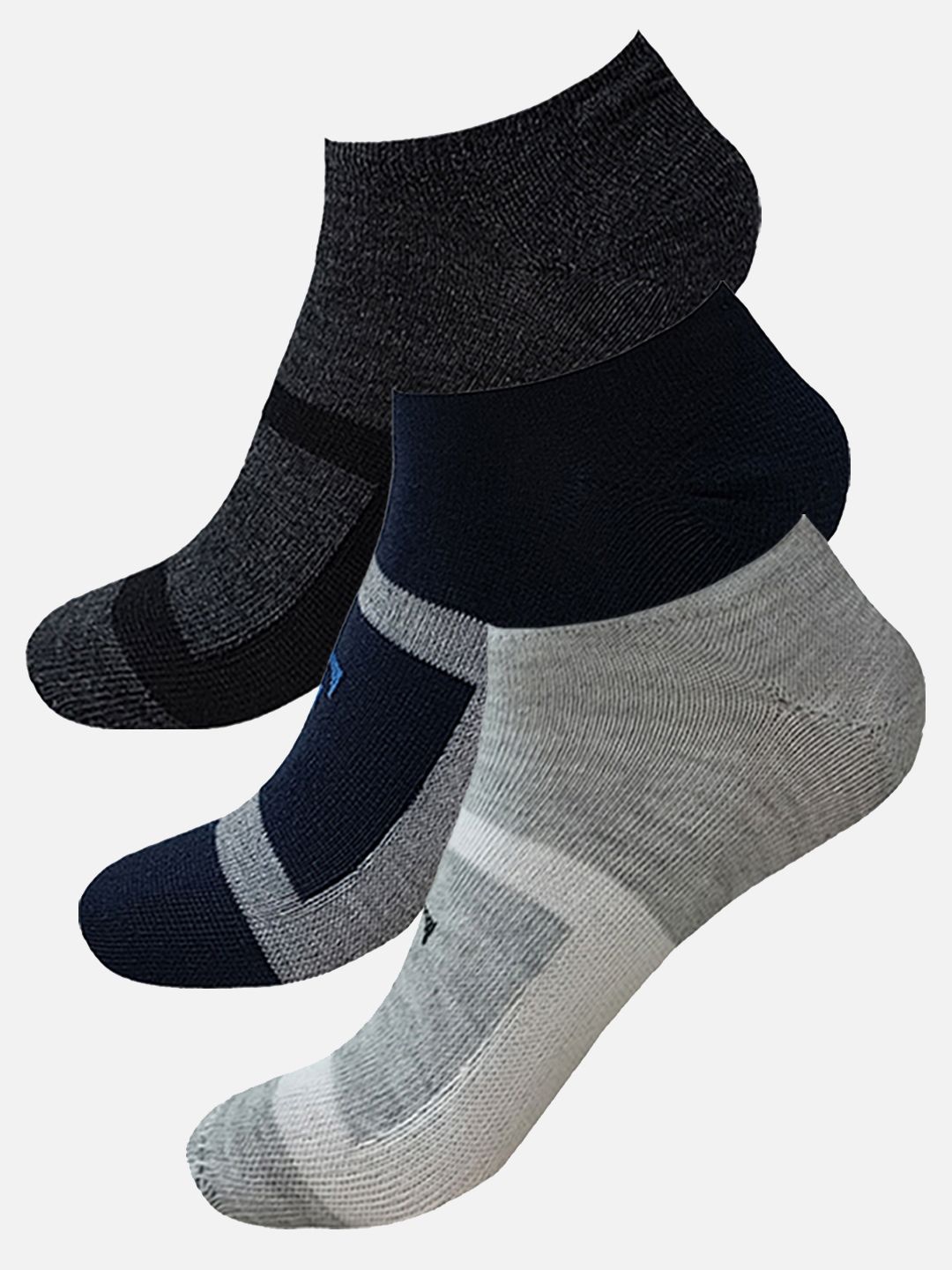 

FIMS Men Pack Of 3 Striped Ankle-Length Running Socks, Grey