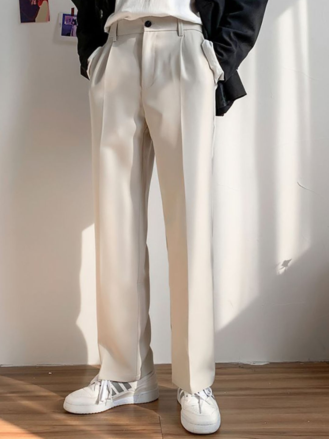 

StyleCast x Revolte Men Easy Wash Mid-Rise Formal Trousers, Cream