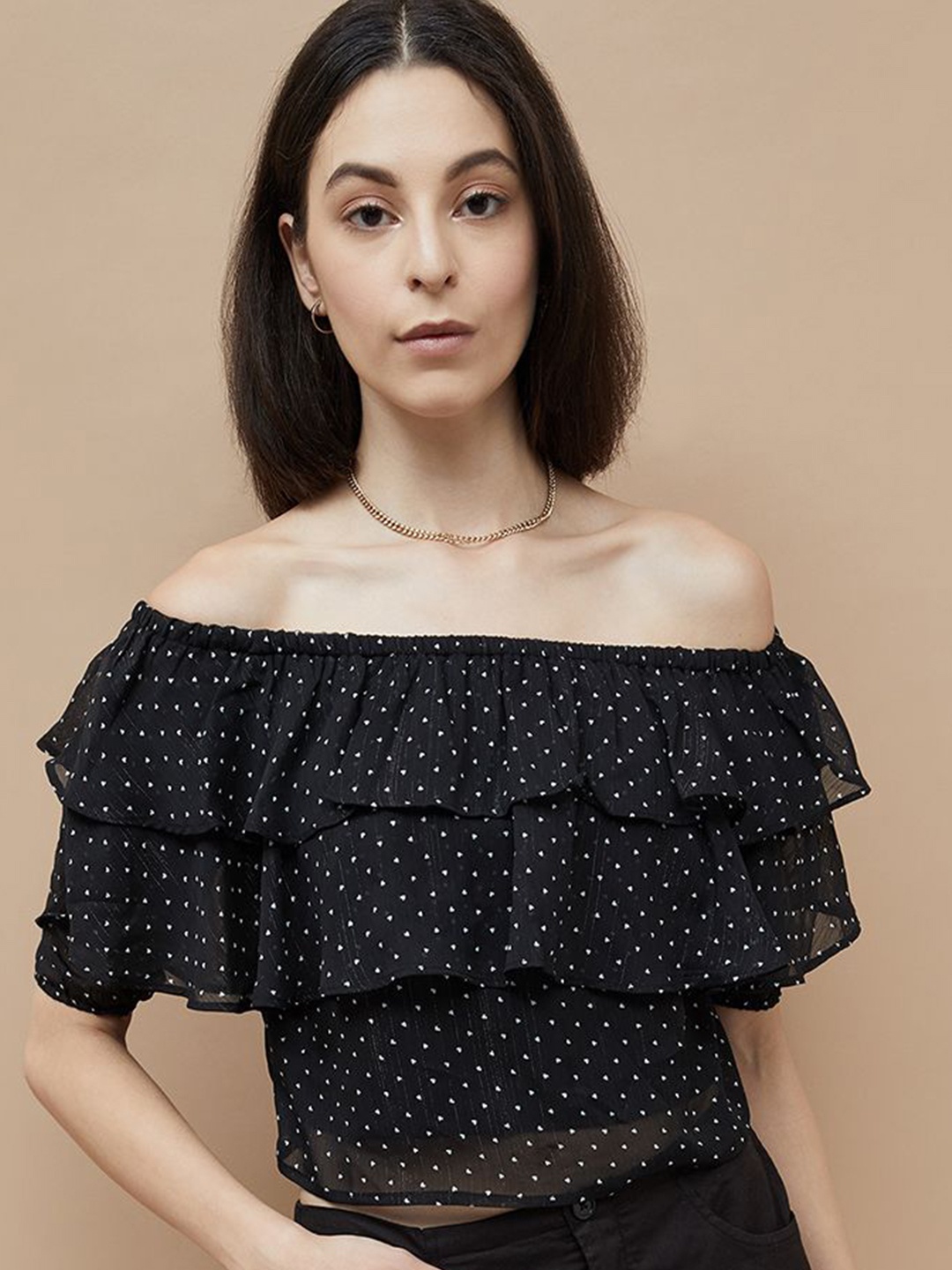 

Ginger by Lifestyle Women Print Off-Shoulder Bardot Top, Black