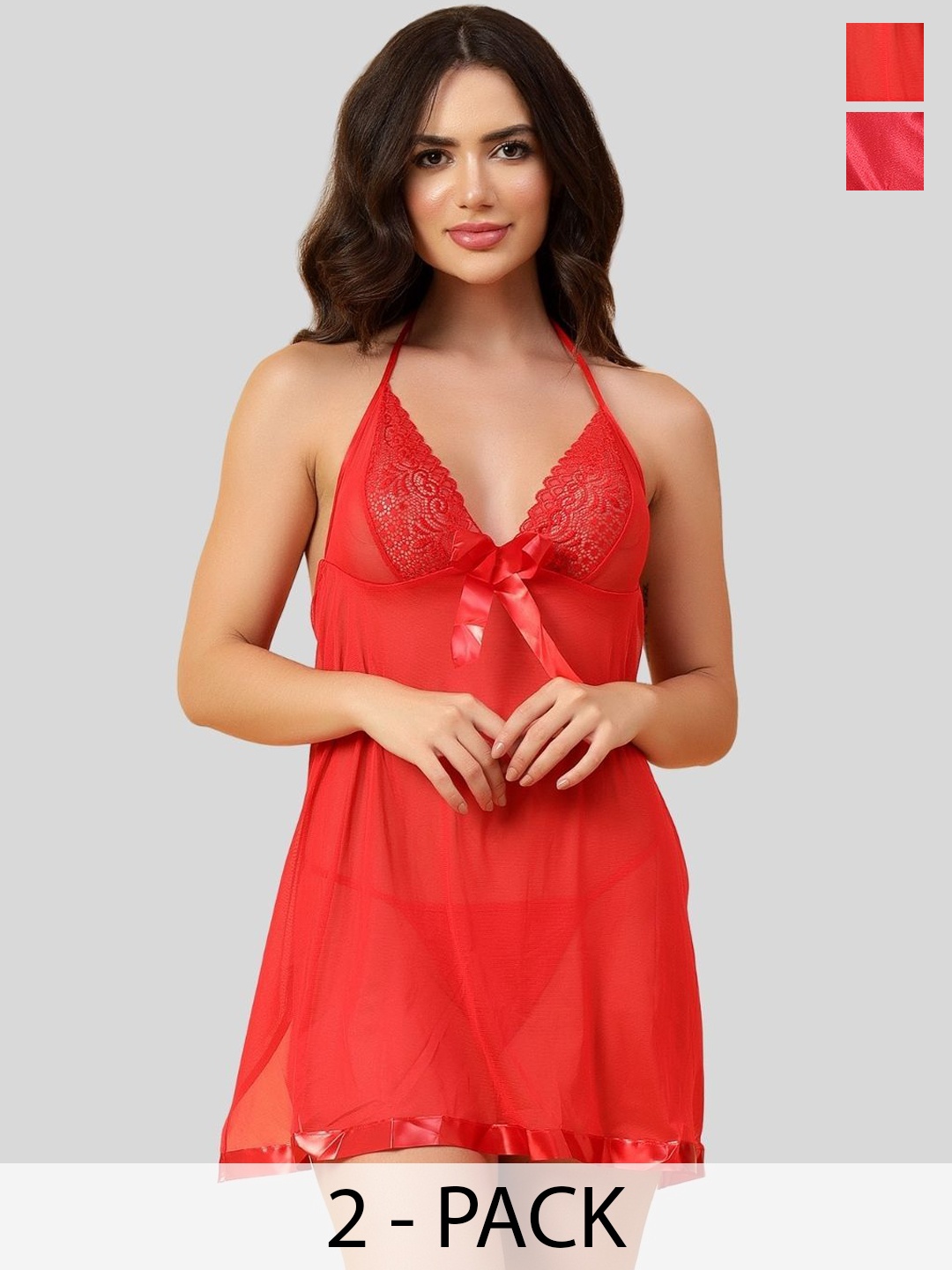 

Velvi FIGURE Women Halter Neck Baby Doll, Red