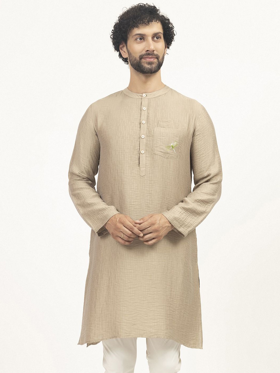 

LELA Band Collar Long Sleeves Straight Kurta, Beige