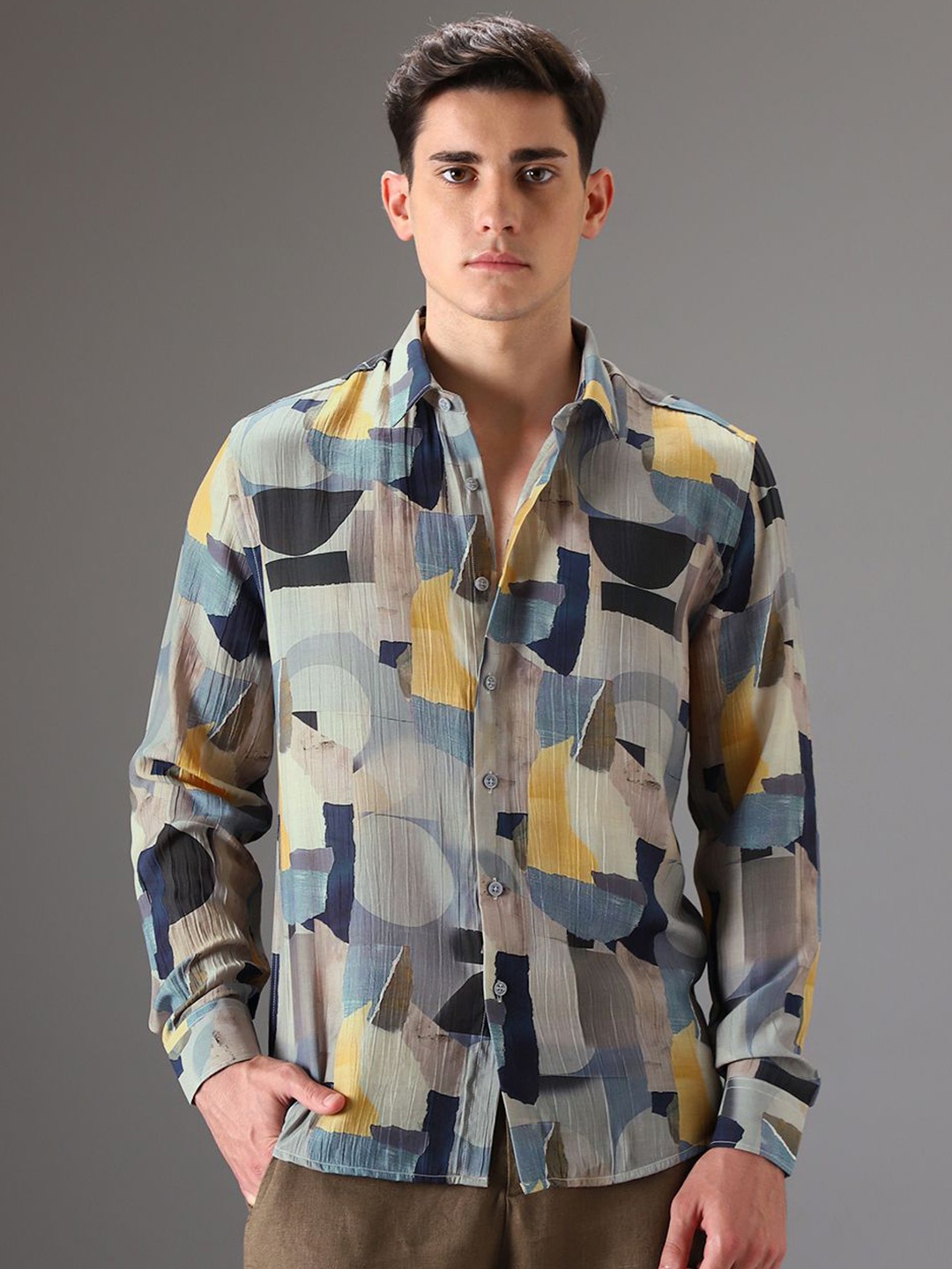 

Banana Club Men Classic Slim Fit Semi Sheer Printed Casual Shirt, Multi