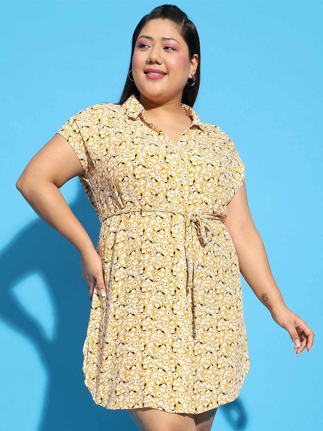 

Oxolloxo Women Floral Printed Fit & Flare Dress, Yellow