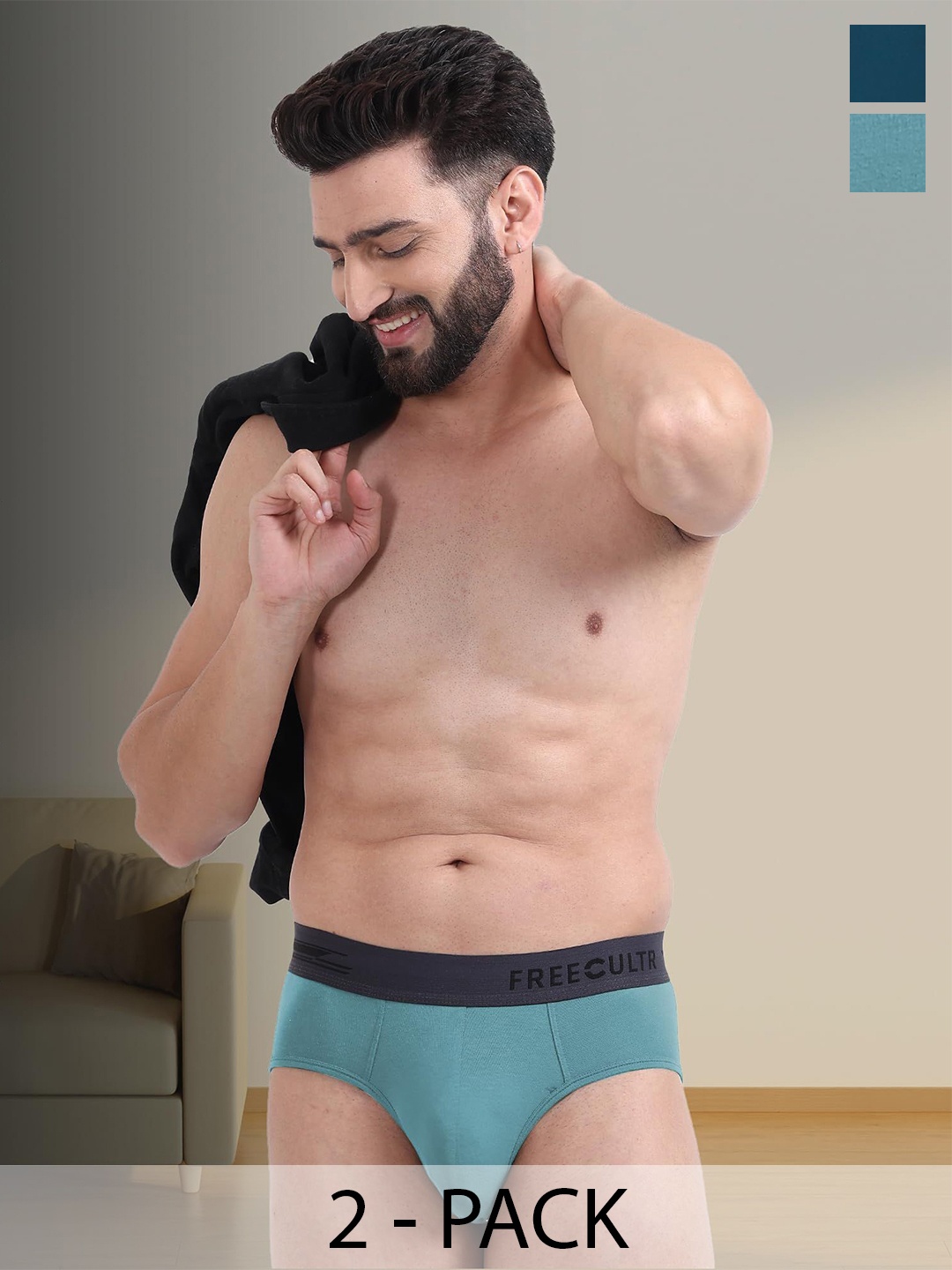 

FREECULTR Pack Of 2 Men Anti Bacterial Basic Briefs, Sea green