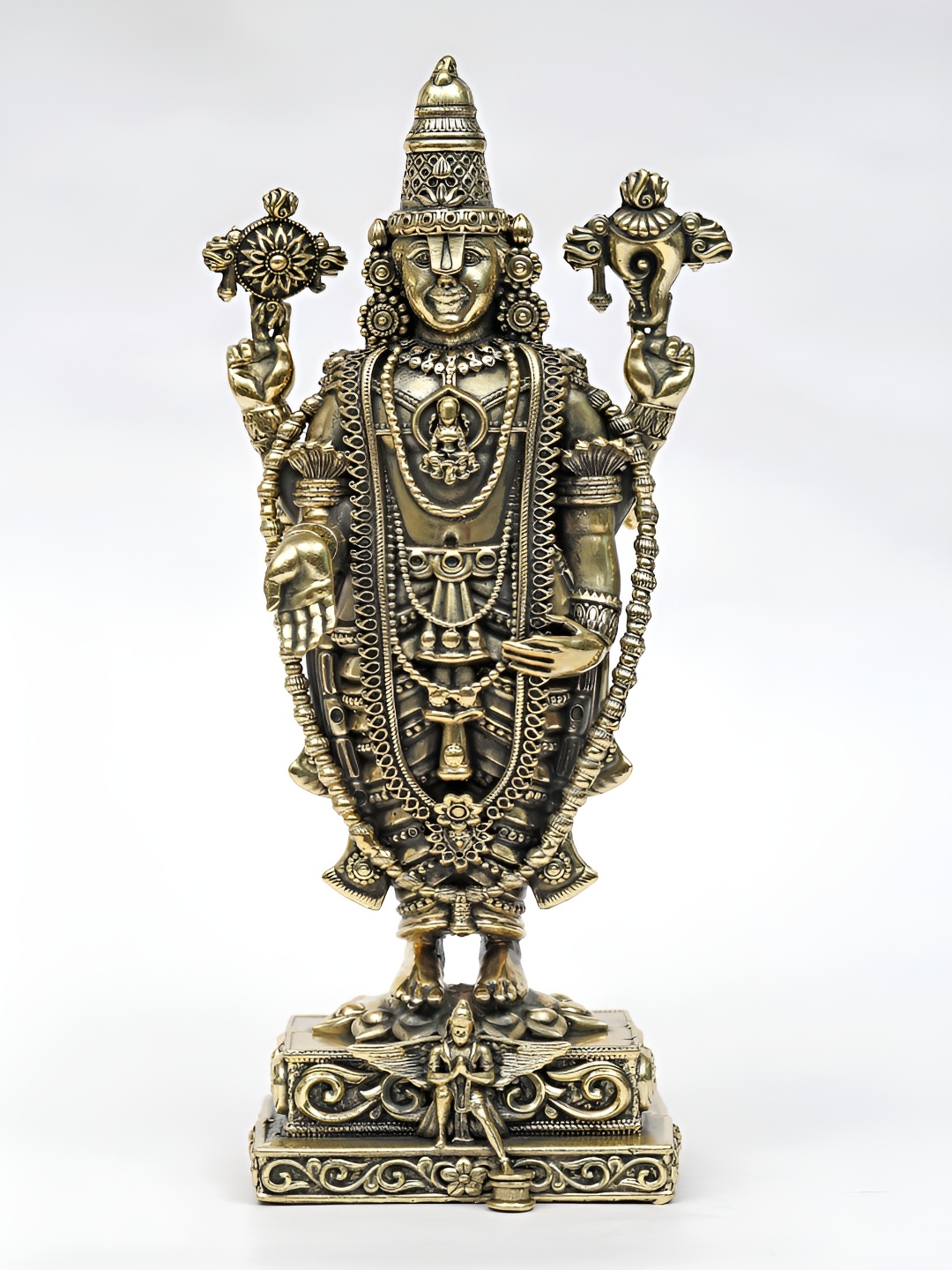 

Exotic India Superfine Lord Tirupati Balaji Brass Statue with Garuda - Venkateshvara Idol, Gold