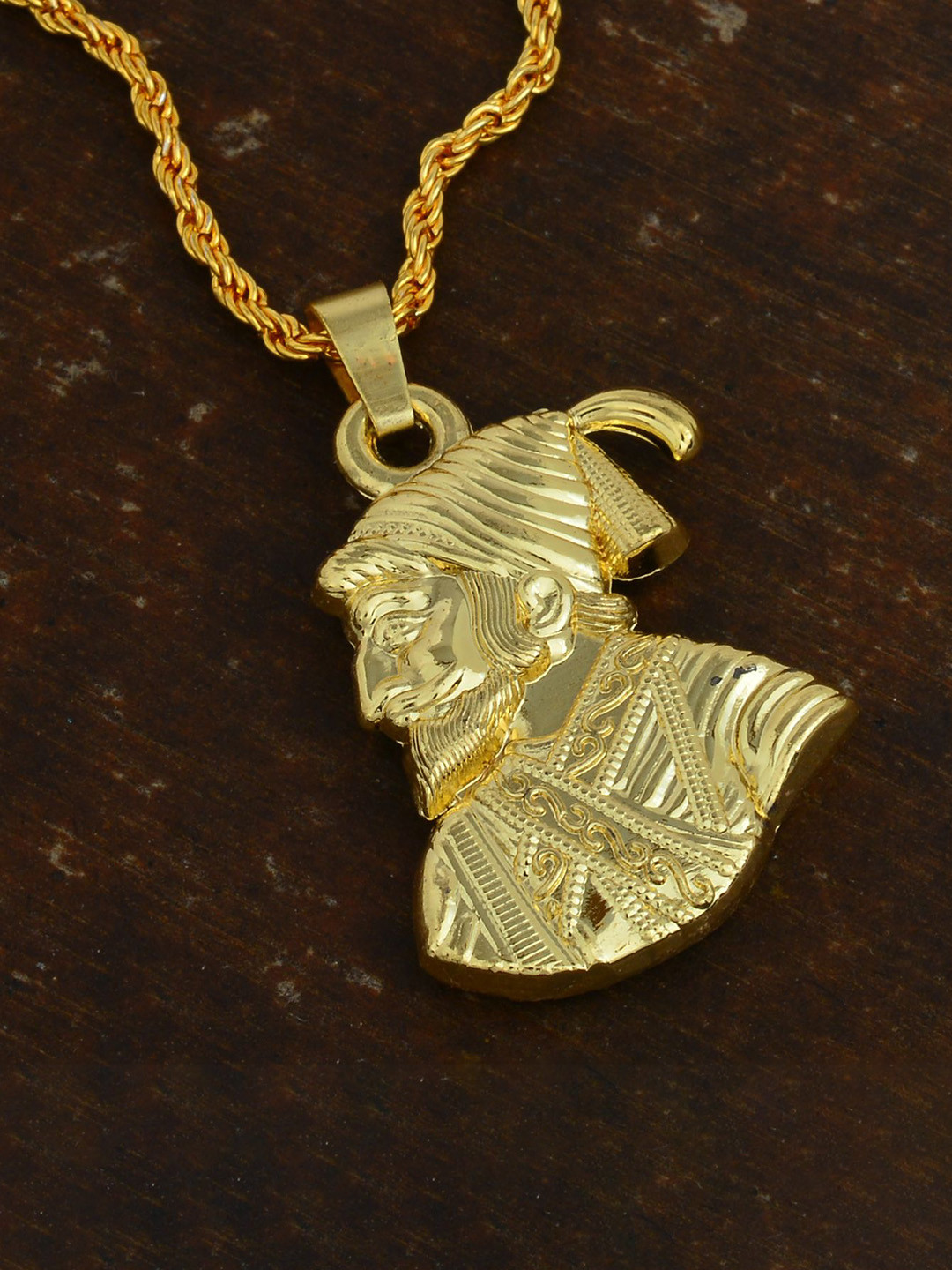 

MEMOIR Unisex Gold Plated Shivaji Maharaj Maratha Reversible Chain Pendant