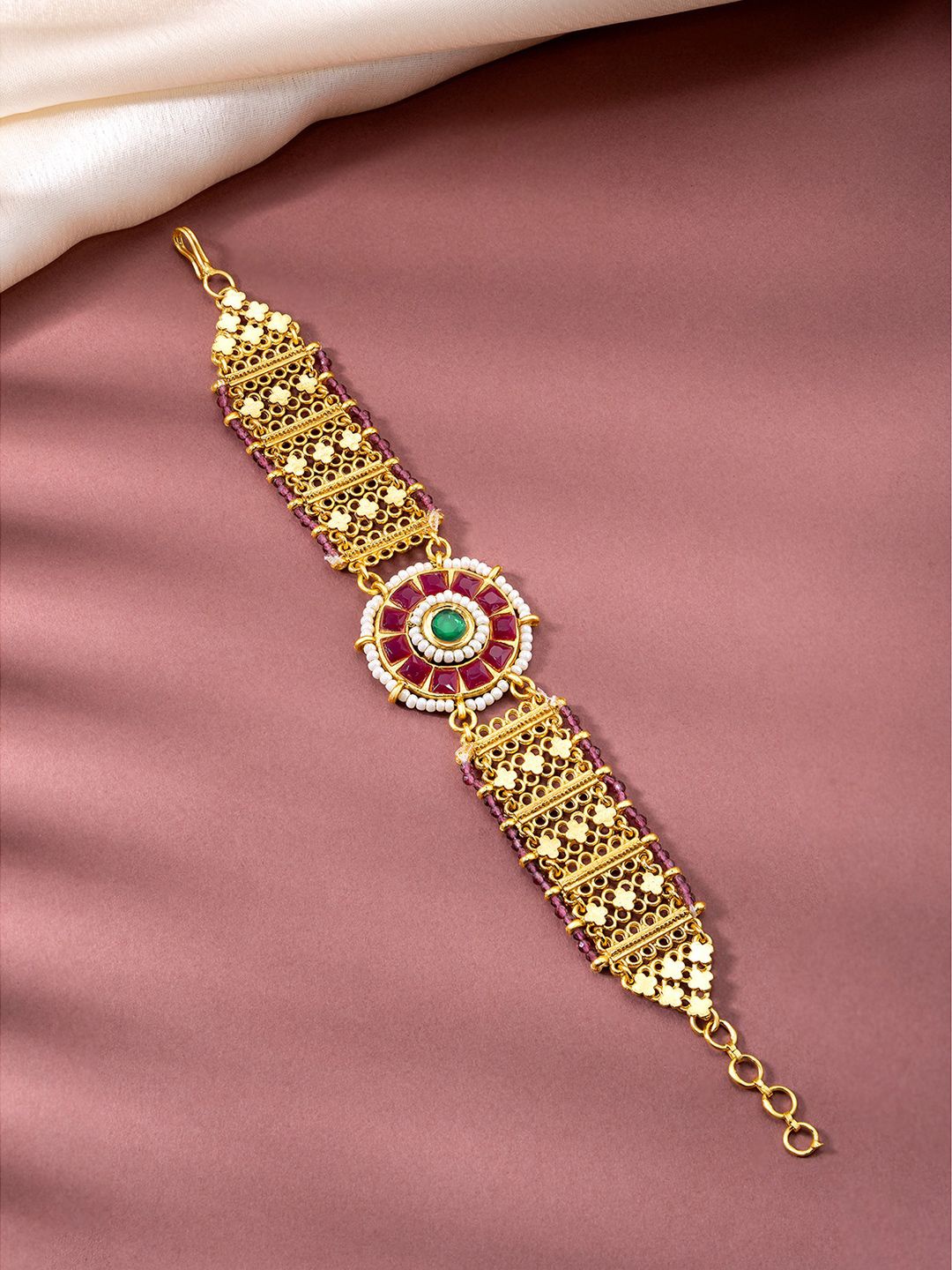 

Peora Gold-Plated Stone Studded & Beaded Wraparound Bracelet