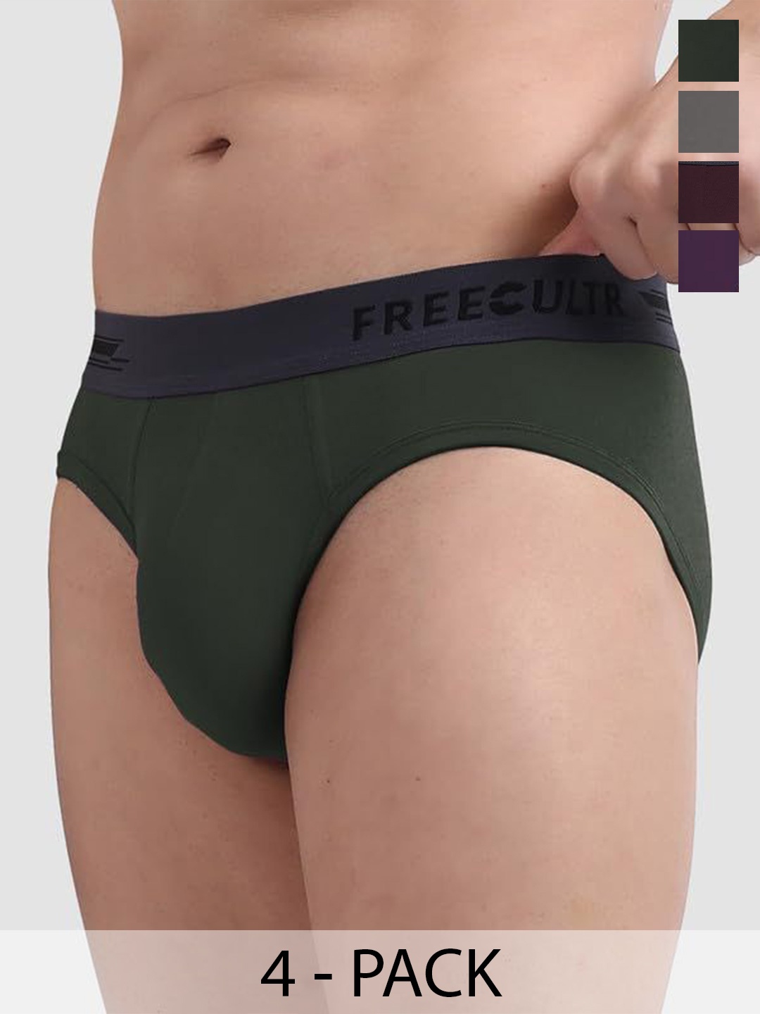

FREECULTR Pack Of 4 Men Anti Bacterial Ribbed Basic Briefs, Violet