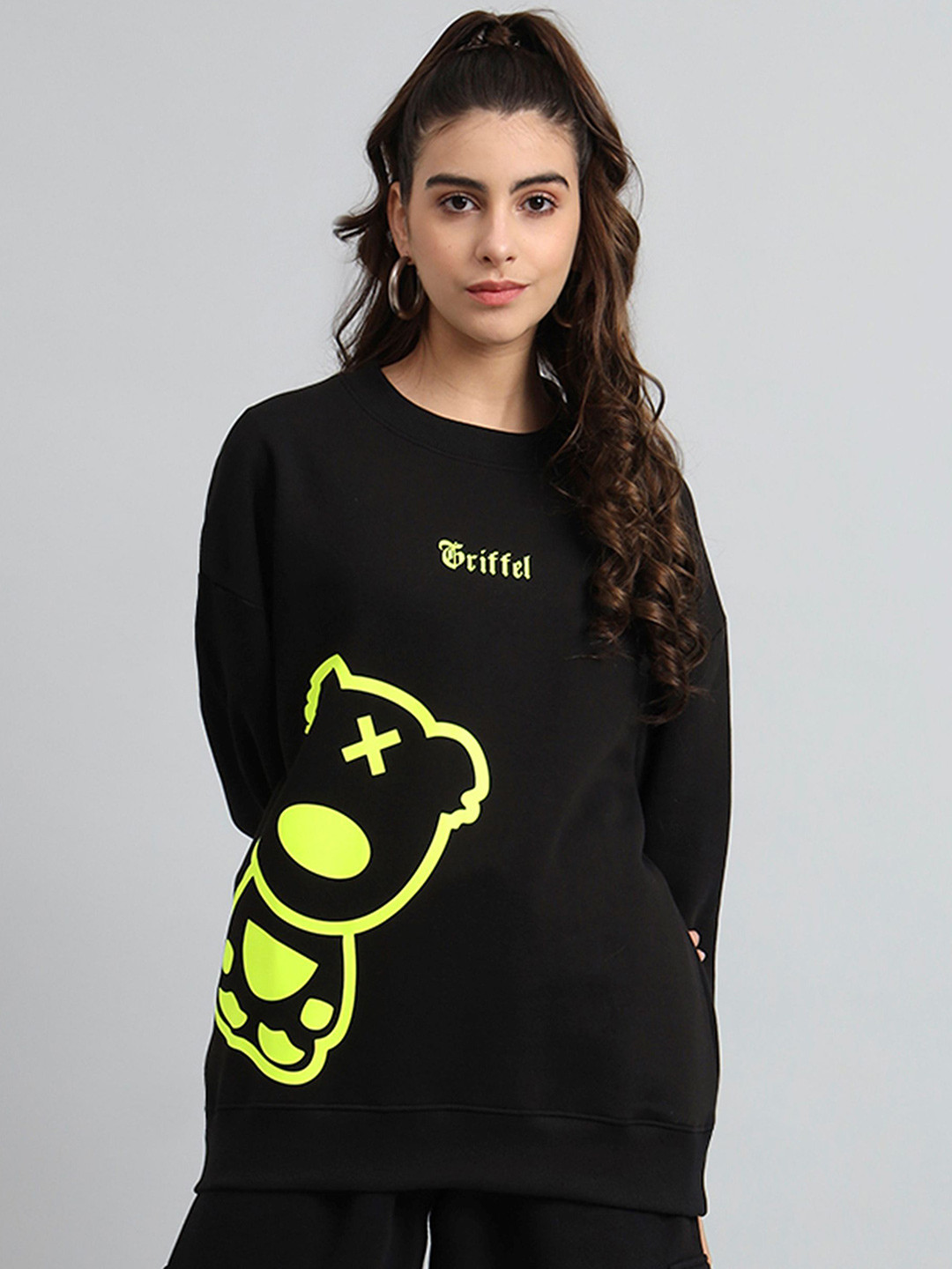 

GRIFFEL Women Graphic Printed Sweatshirt, Black