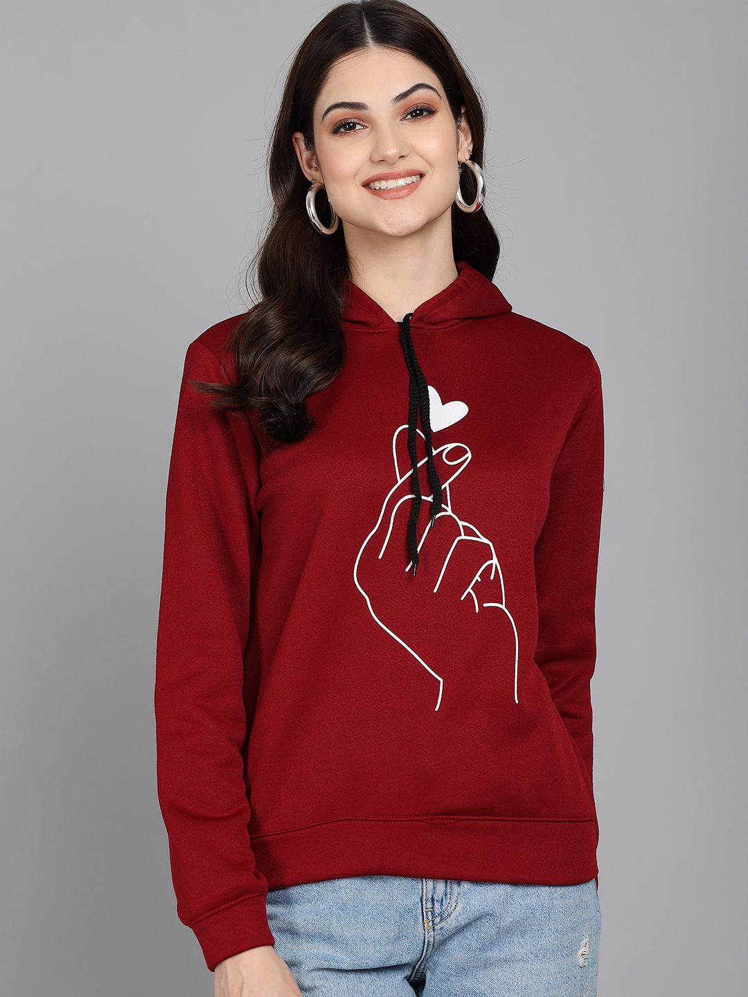 

Raabta Fashion Women Printed Hooded Pullover Sweatshirt, Red