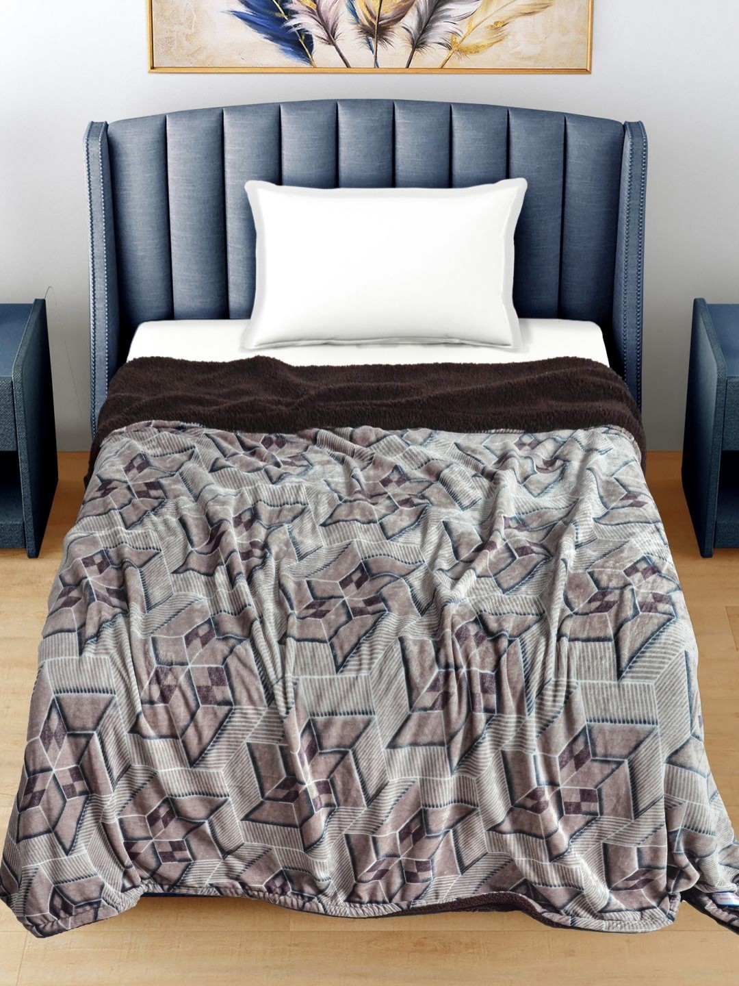 

FABINALIV Brown Geometric Woollen Mild Winter 400 GSM Single Bed Comforter