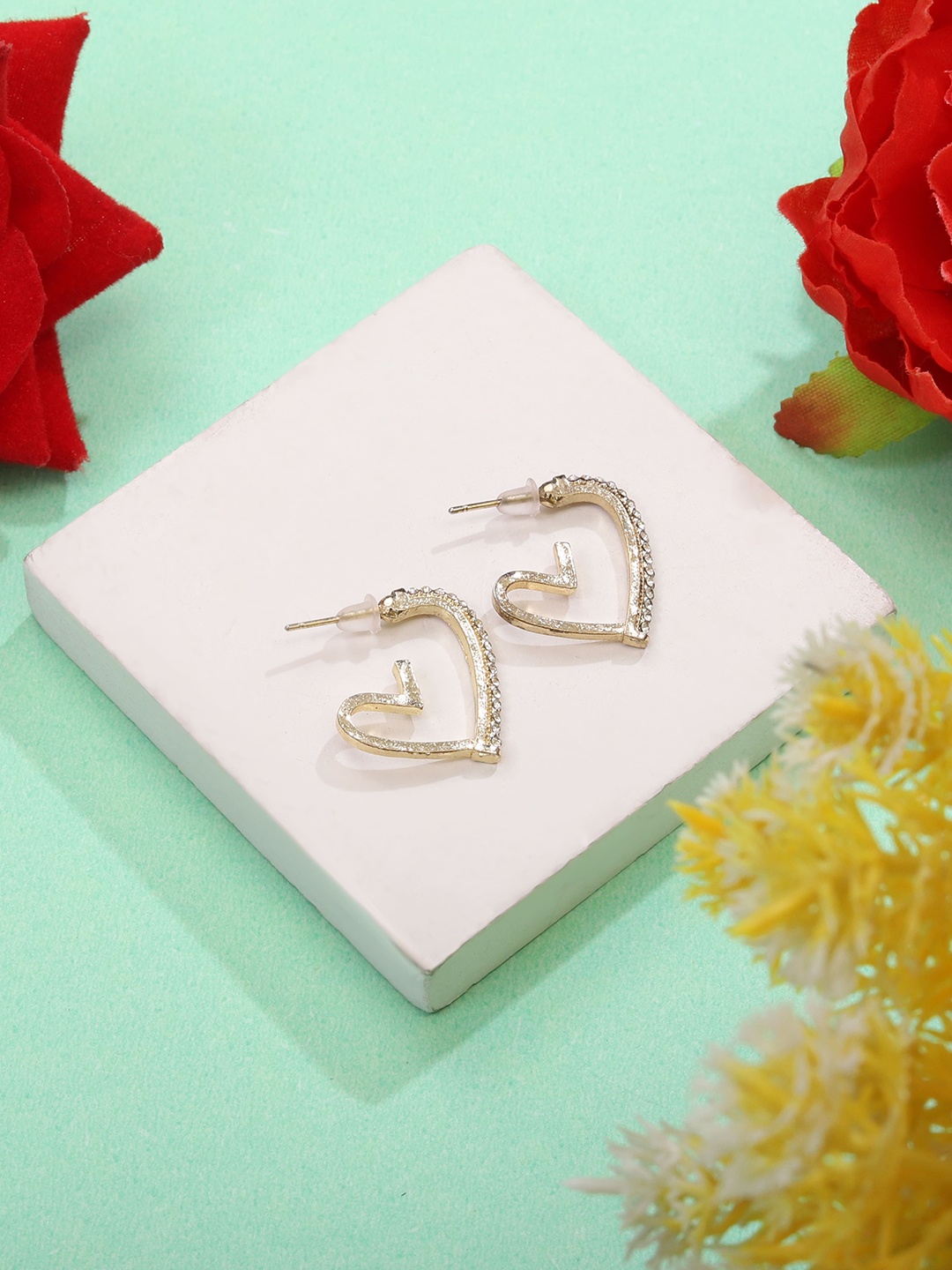 

Styled Diva Gold-Plated Heart Stone Stud Drop Earrings