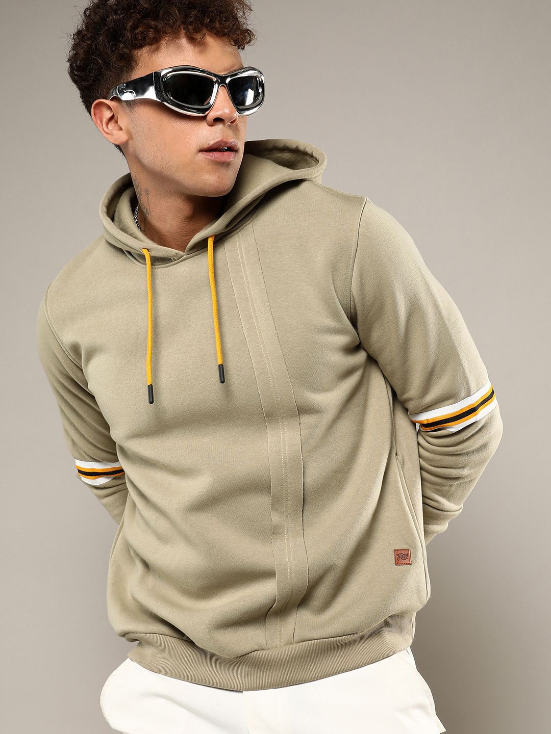 

Campus Sutra Men Hooded Pullover Sweatshirt, Beige