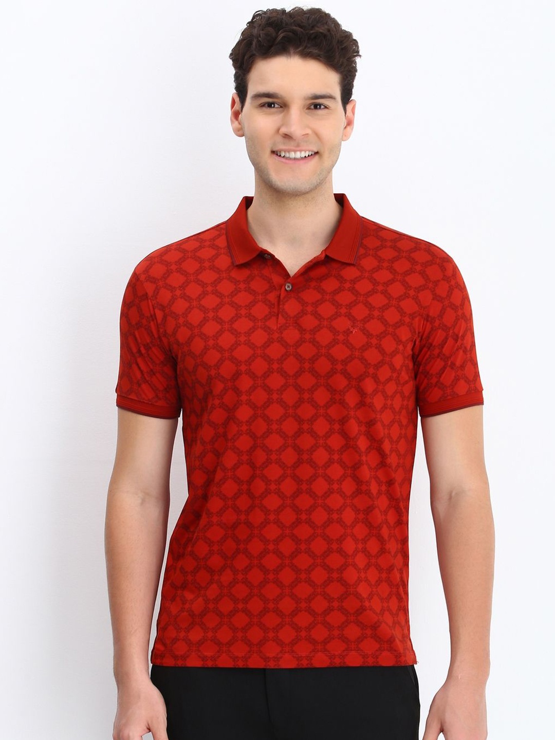 

Allen Solly Men Geometric Printed Polo Collar Cotton T-shirt, Red