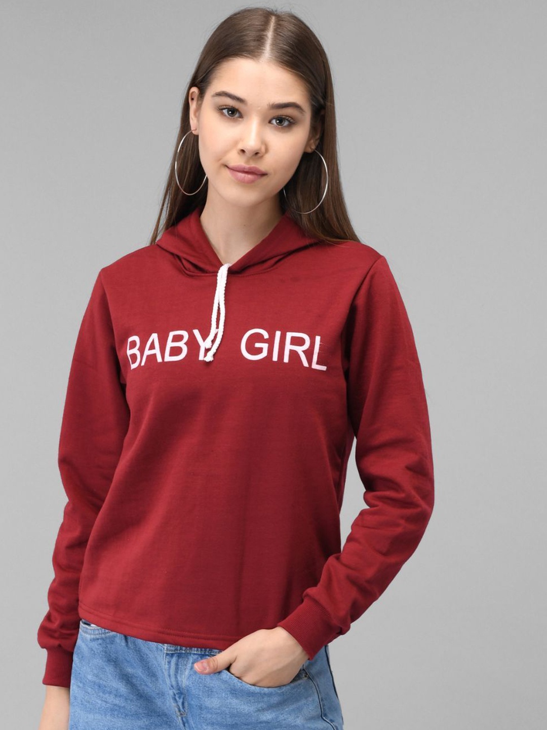 

Raabta Fashion Women Typography Printed Hooded Casual Sweatshirt, Red