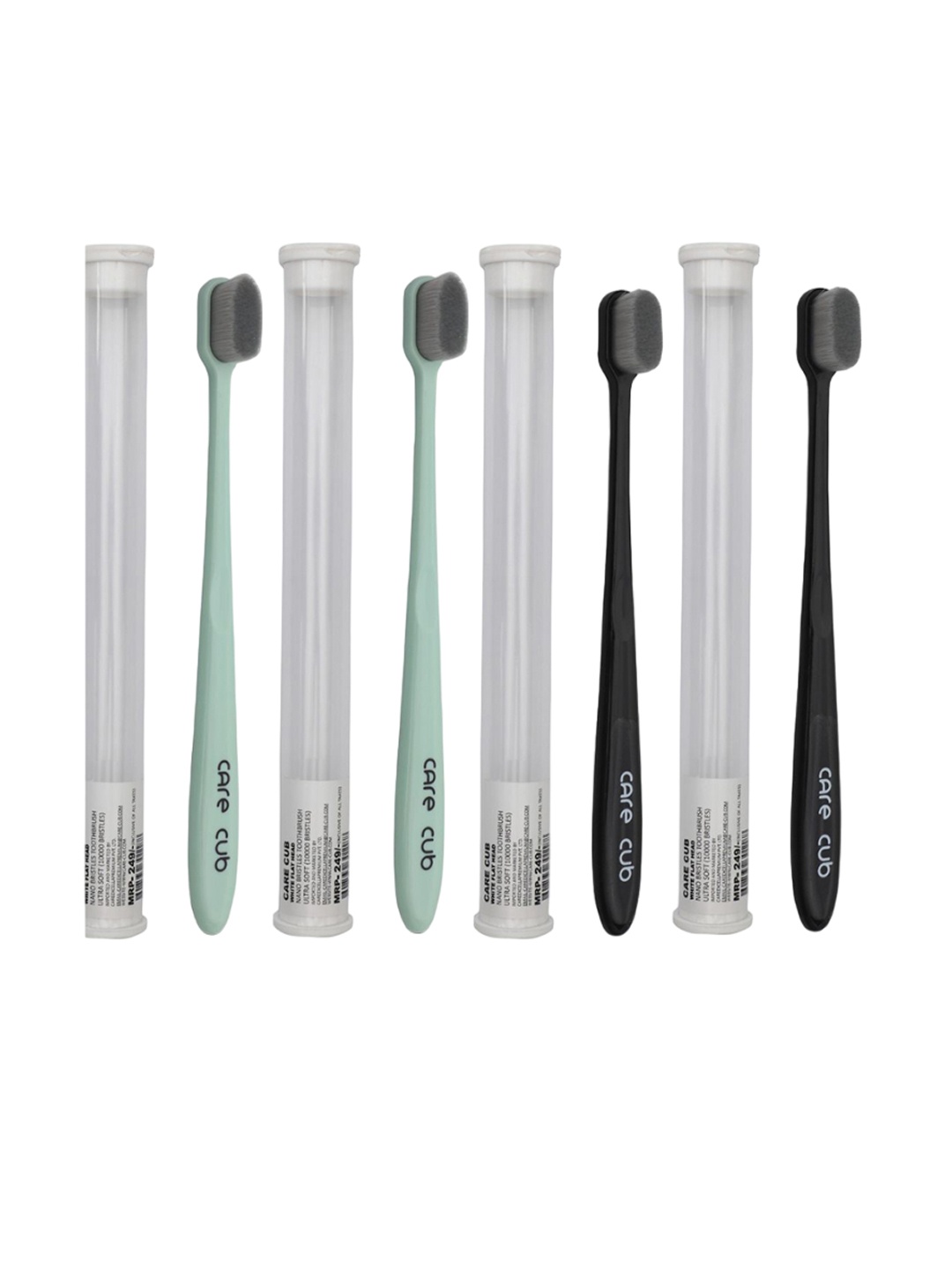 

CARE CUB Set Of 4 Flat Ultra Soft Nano 10,000 Oral Toothbrush - Black & Green