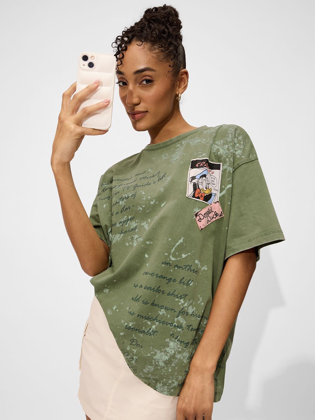 

The Souled Store Women Typography Printed Round Neck Cotton Oversized T-shirt, Green