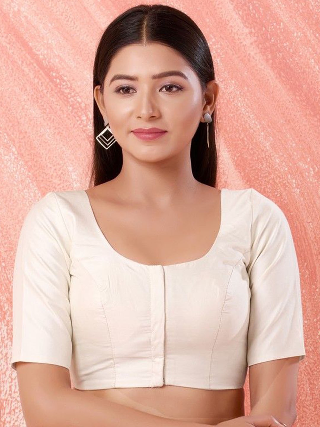 

Mmore Women Round Neck Padded Saree Blouse, Off white