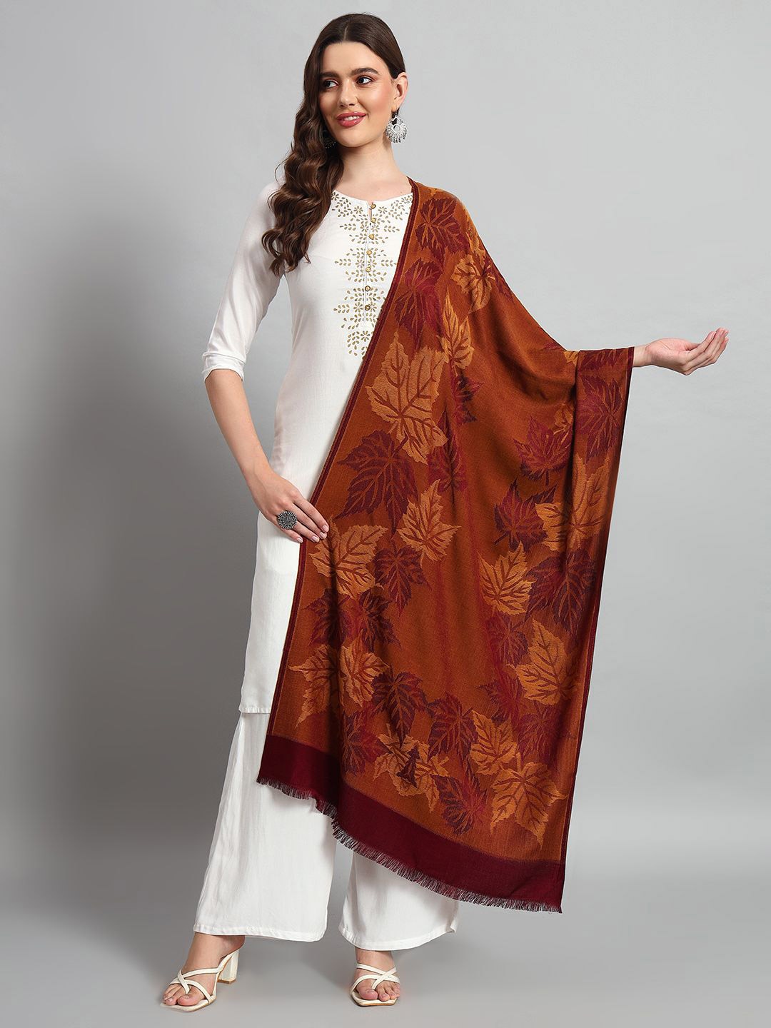 

HANDICRAFT PALACE Women Woven Design Stole, Maroon
