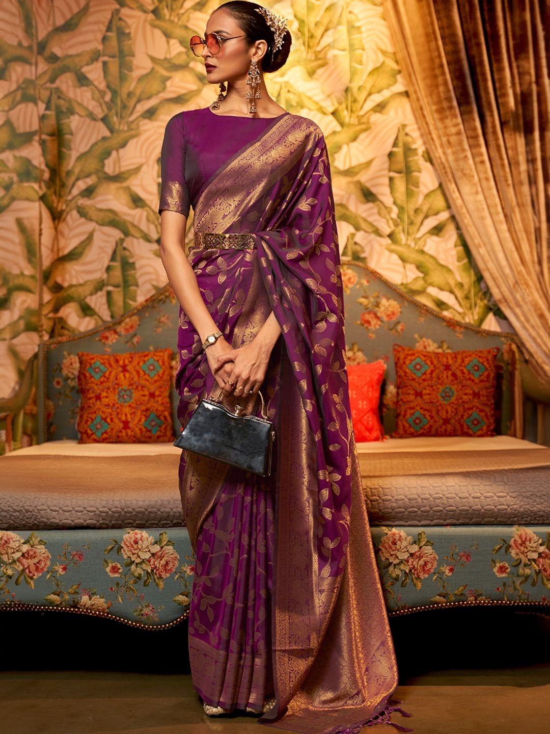 

Ishin Woven Design Zari Banarasi Saree, Purple