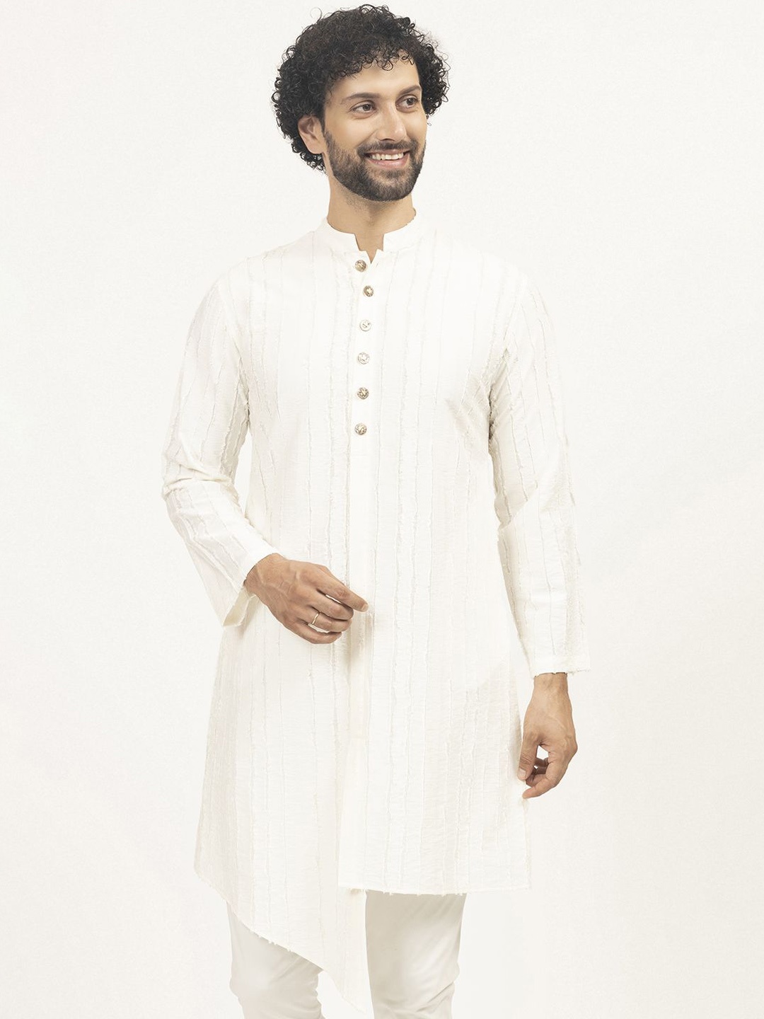

LELA Printed Band Collar Straight Kurta, Off white
