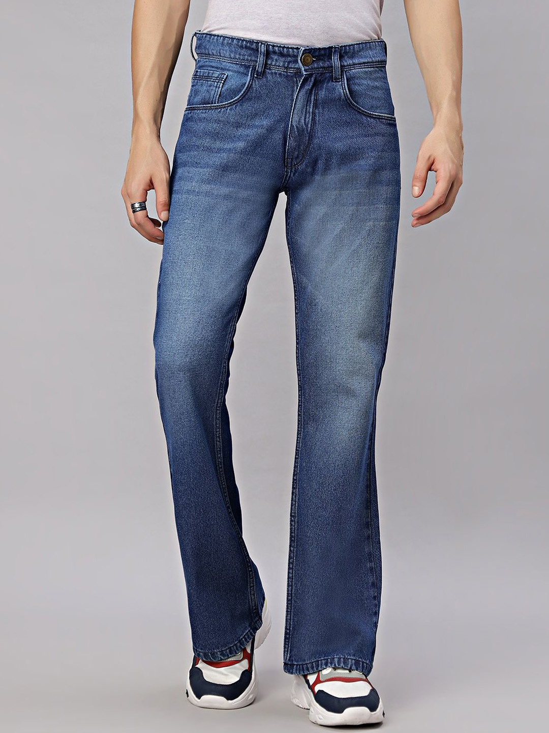 

HJ HASASI Men Cotton Bootcut Mid-Rise Heavy Fade Jeans, Blue